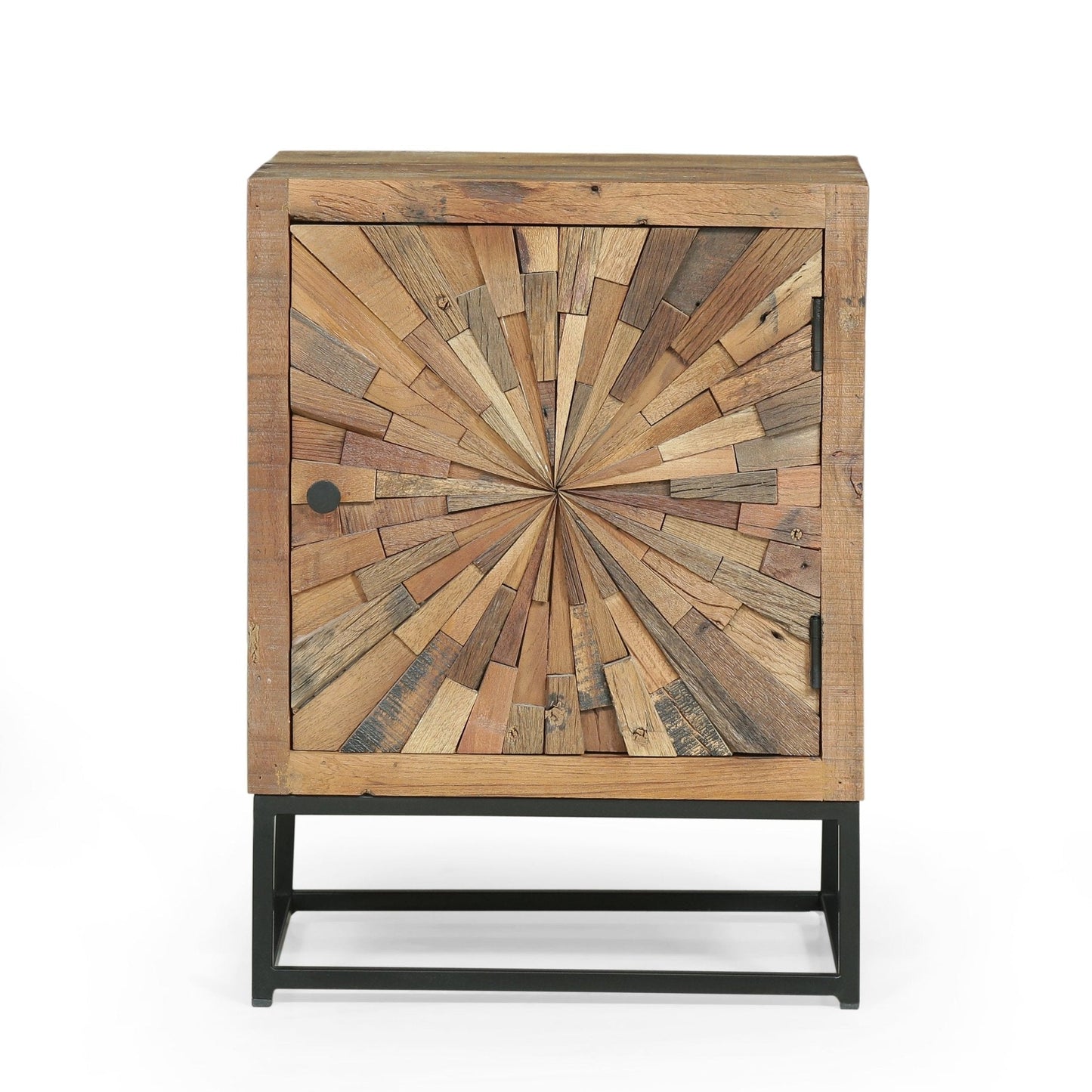 Handcrafted Wood Nightstand with Sunburst Design