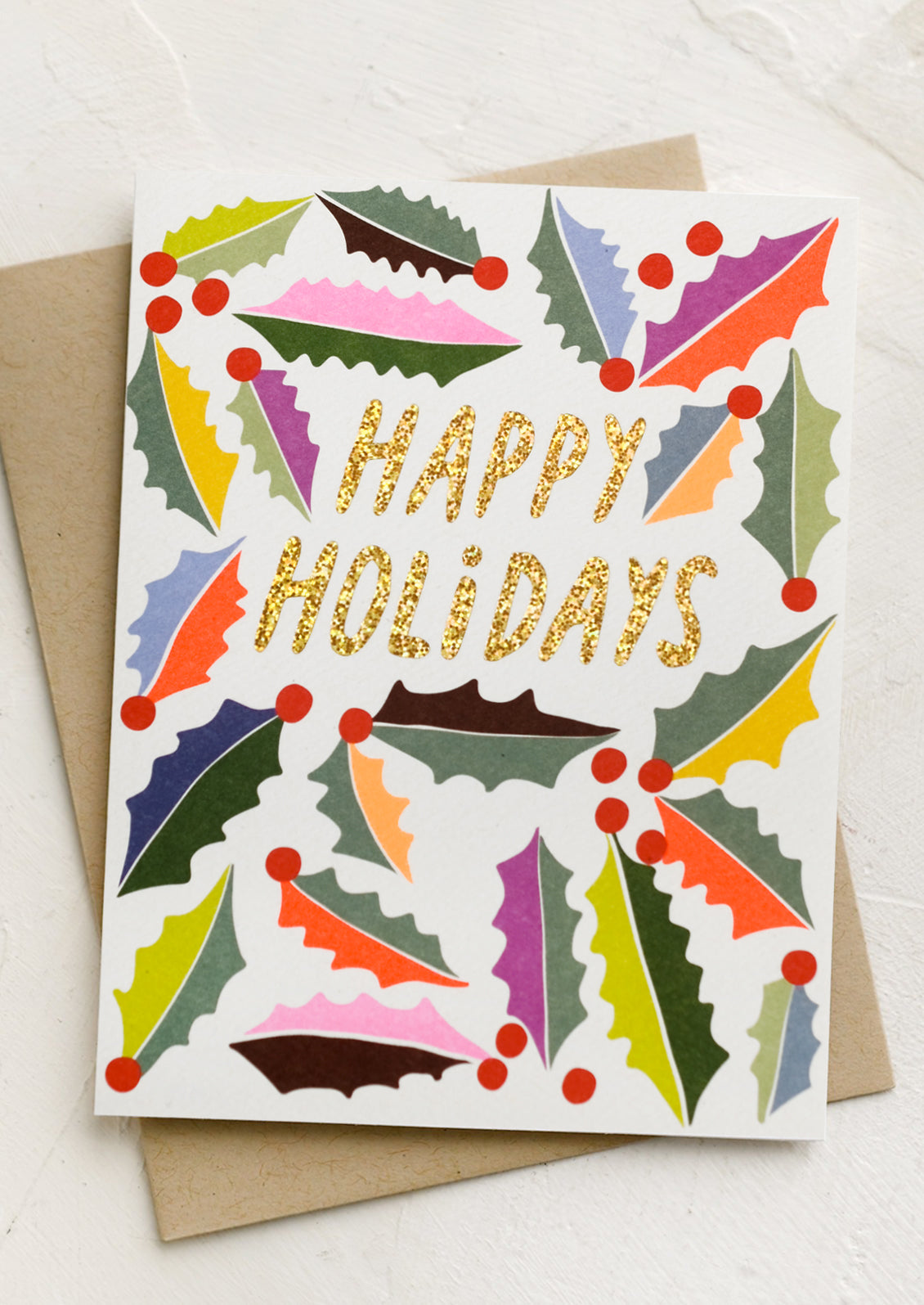 Colorful Holly Happy Holidays Card