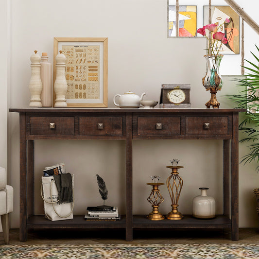 Hayden 59'' Rustic Console Table with 4 Drawers and Bottom Shelf