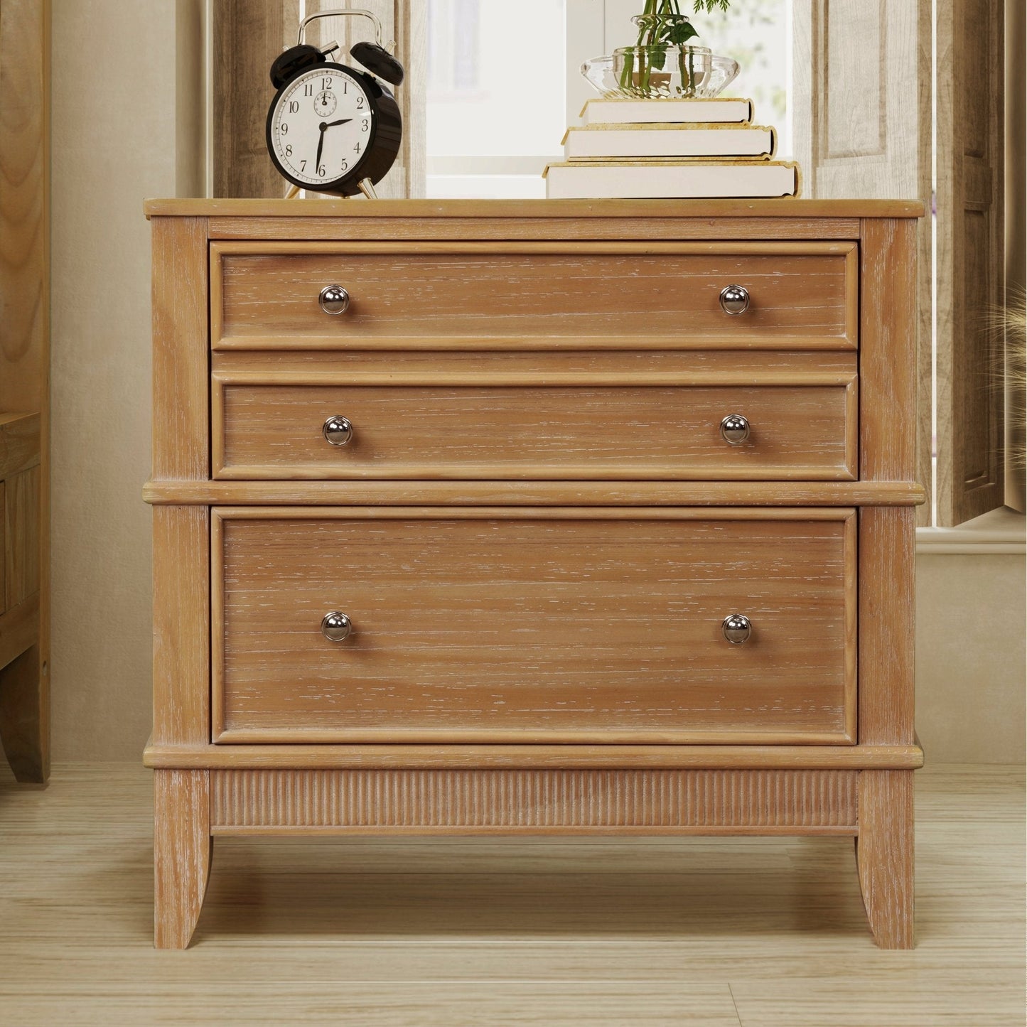 Hazel Side Table with 3 Drawers and Silver Handle