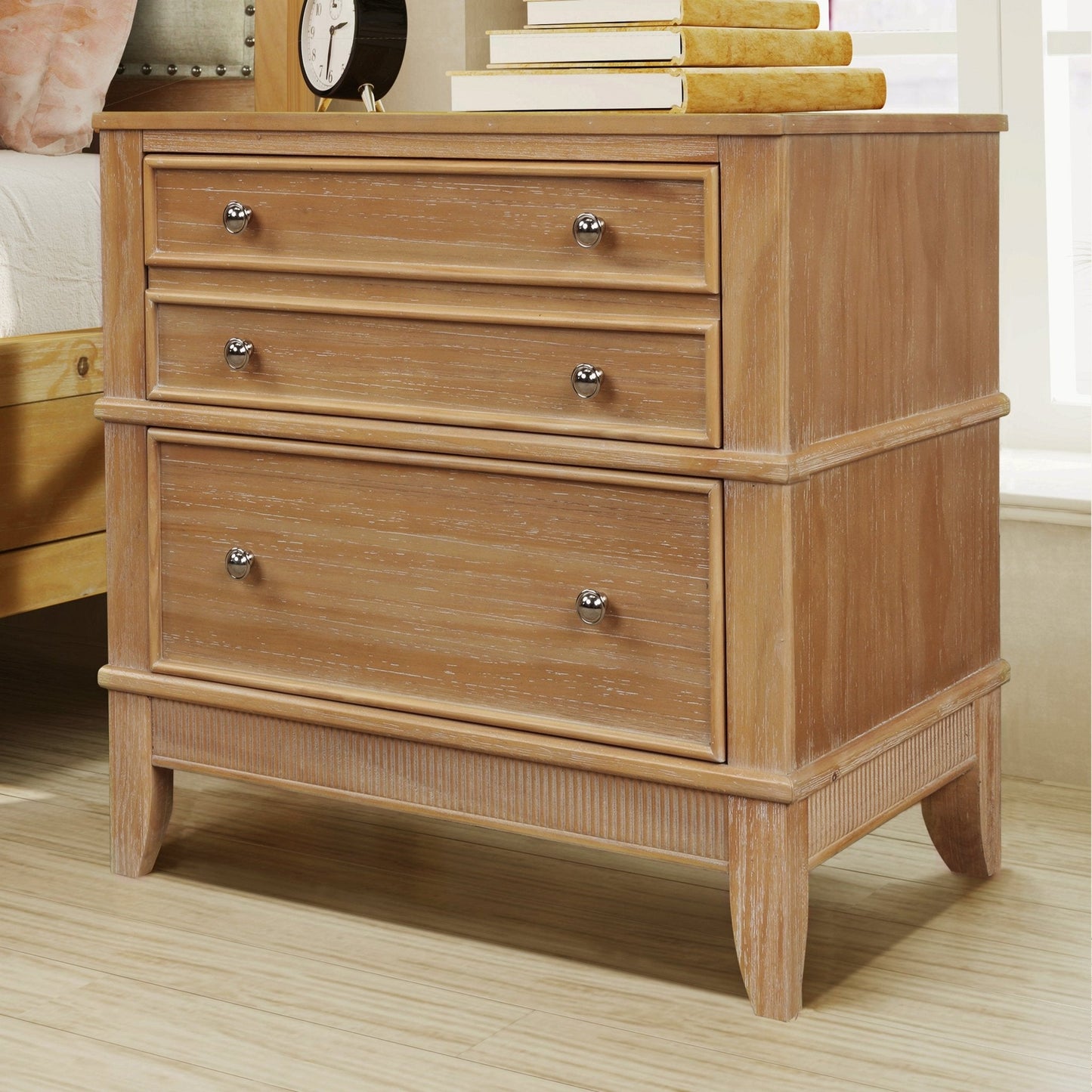 Hazel Side Table with 3 Drawers and Silver Handle