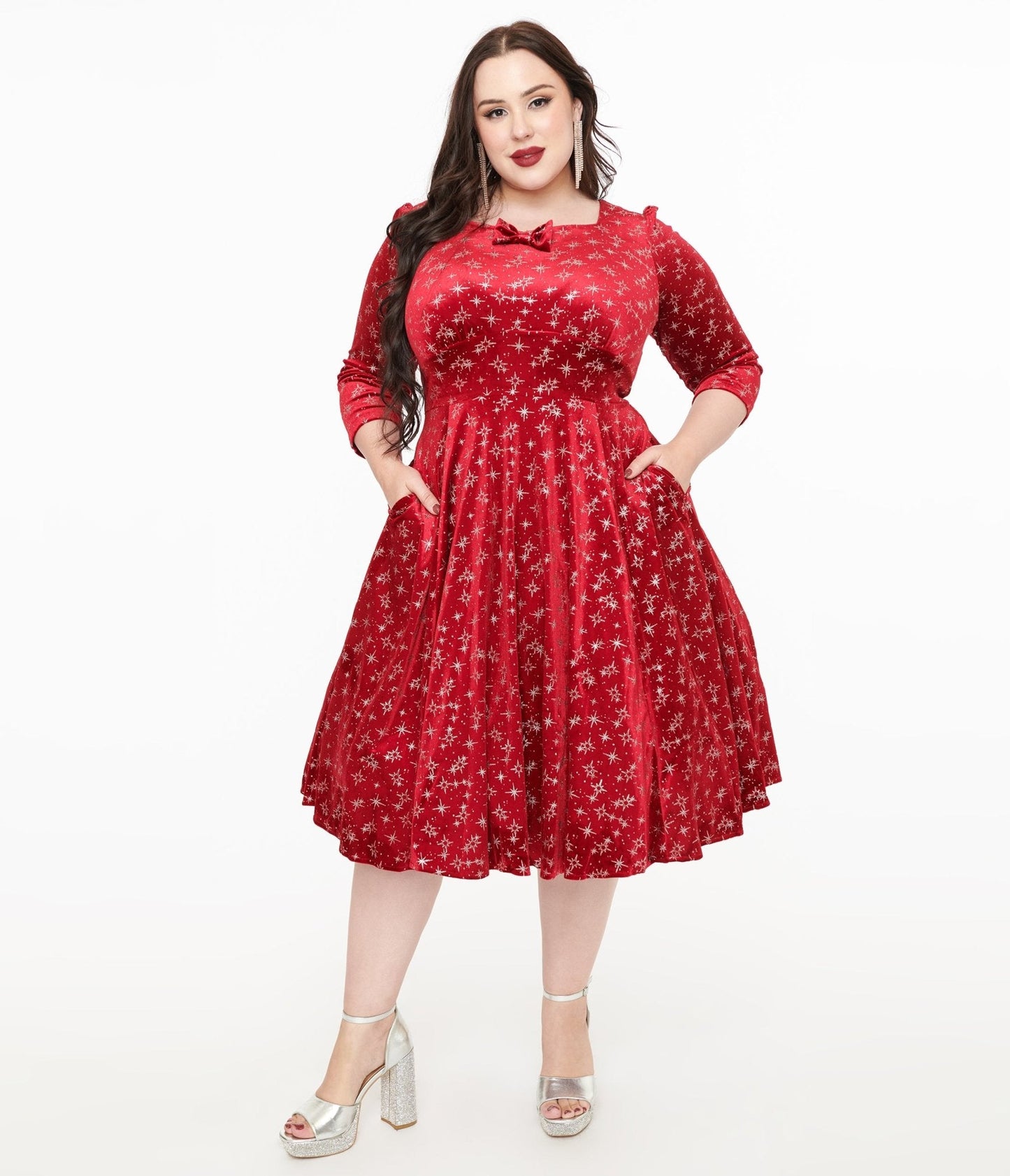 Hearts & Roses Plus Size Burgundy Sparkle Paris Swing Dress