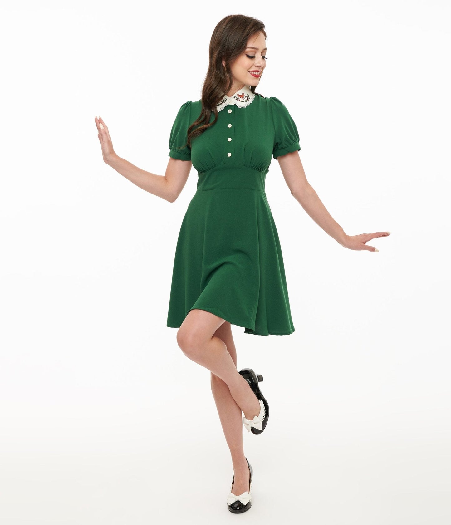 Hell Bunny 1950s Green Basil Fox Mini Dress