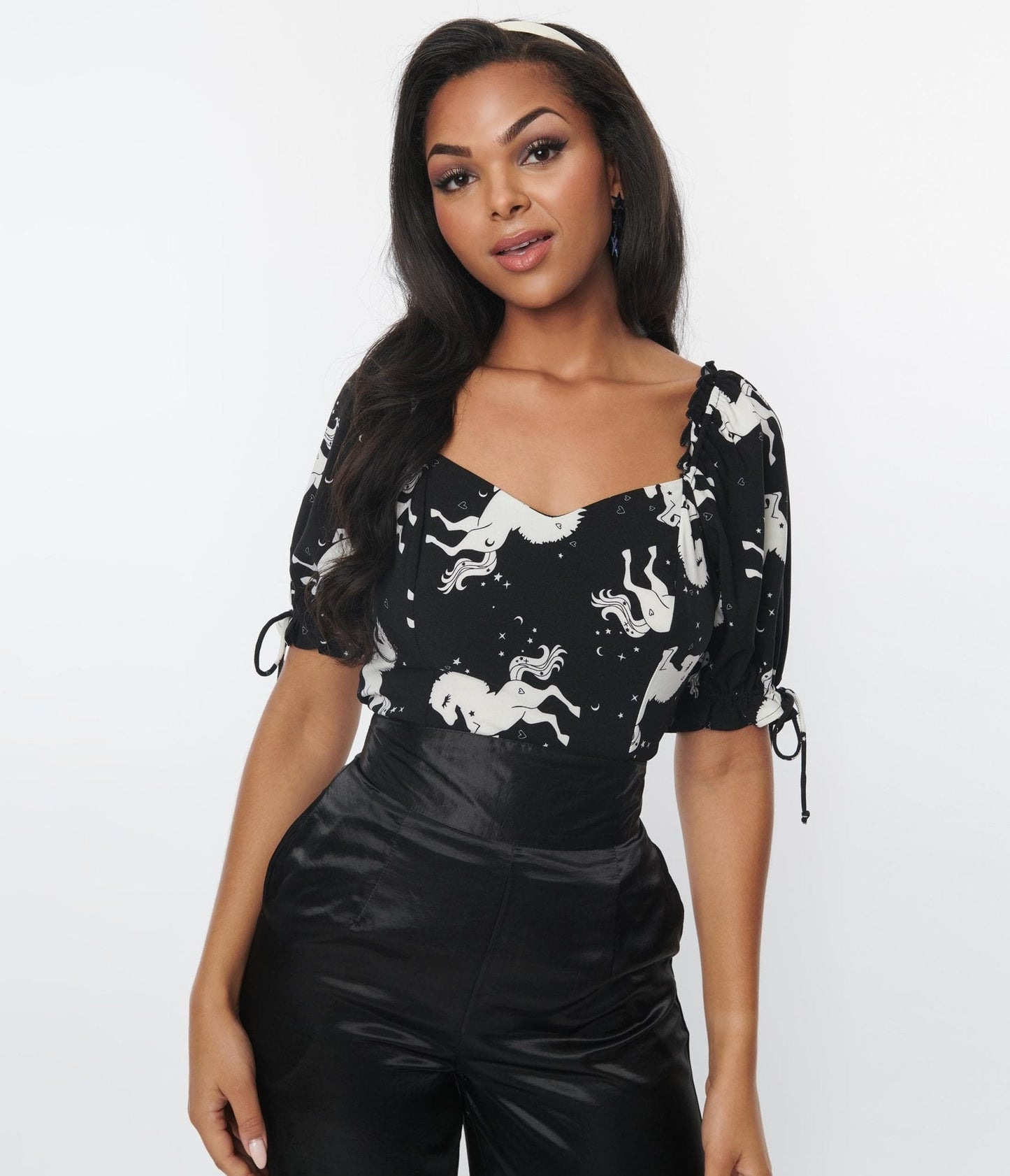 Hell Bunny Black & White Unicorn Sulivan Top