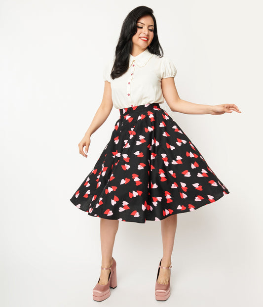 Hell Bunny Pink & Red Heart Confetti Swing Skirt