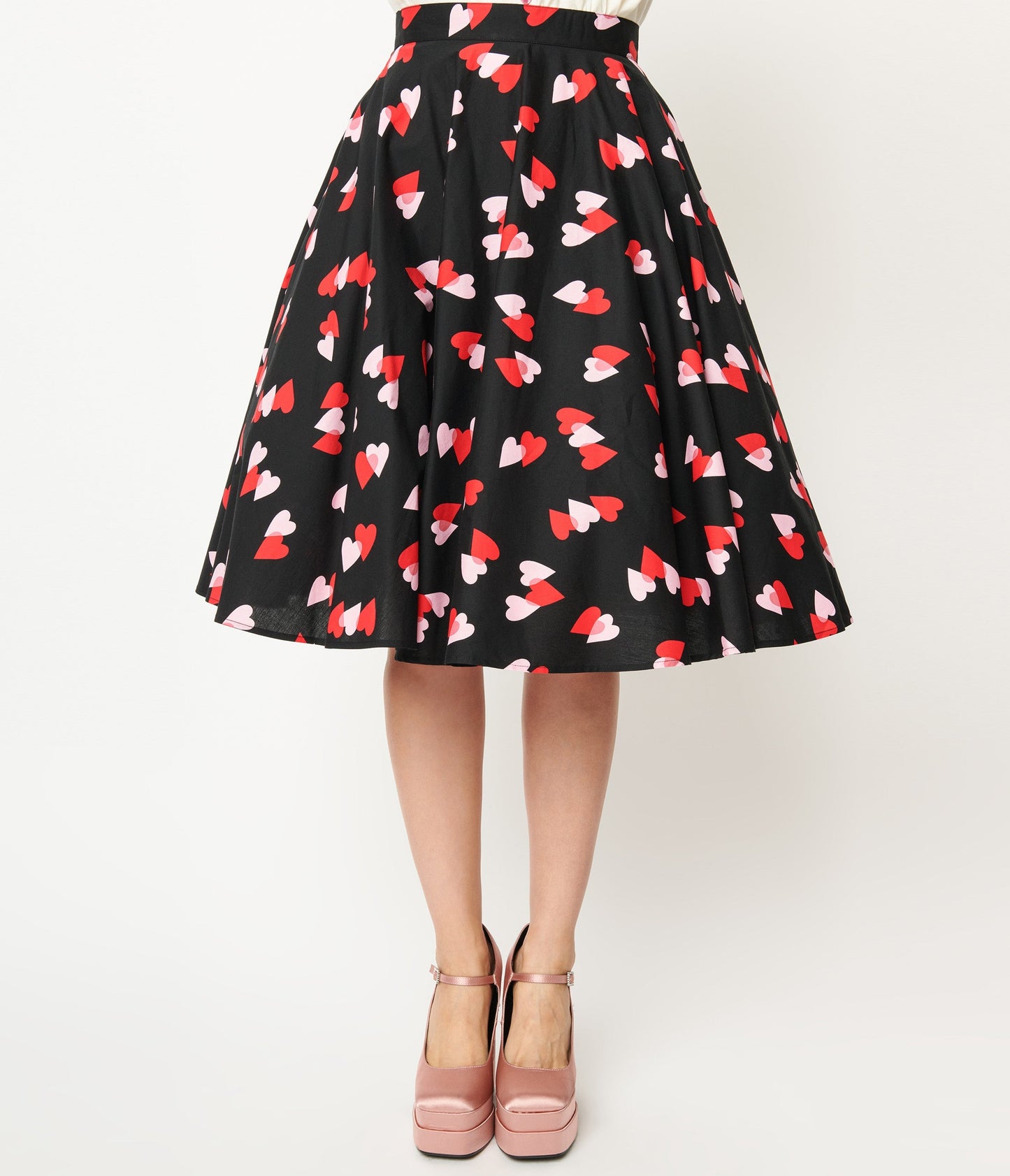 Hell Bunny Pink & Red Heart Confetti Swing Skirt