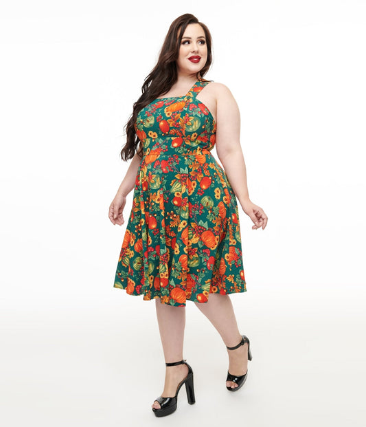 Hell Bunny Plus Size 1950s Autumn Pinafore Swing Dress