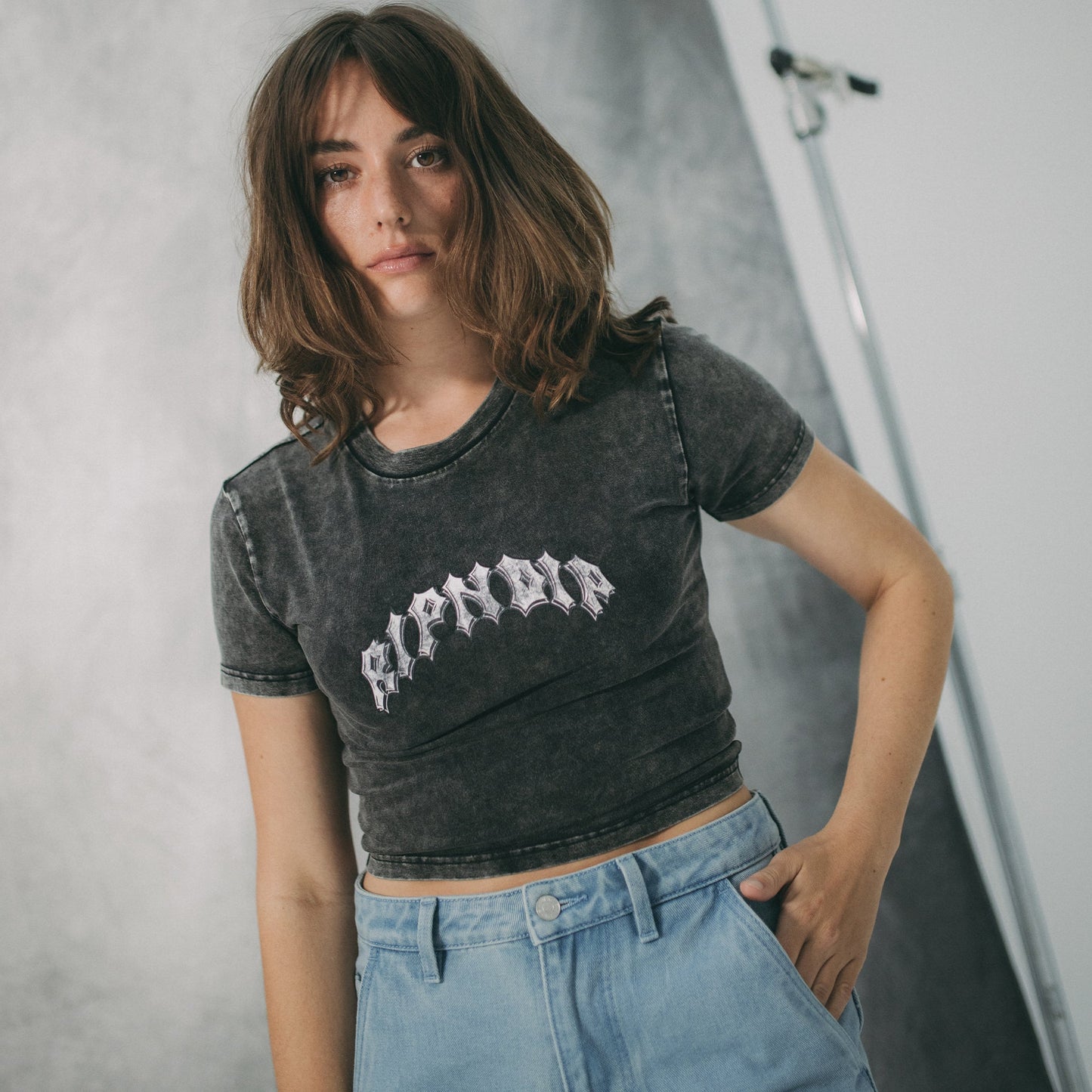 Mother Nerm Cropped Baby Tee (Black Wash)
