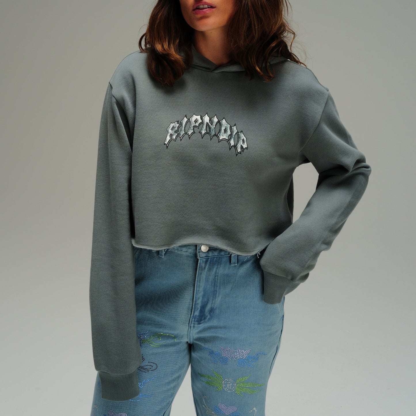 Mother Nerm Cropped Hoodie (Charcoal )