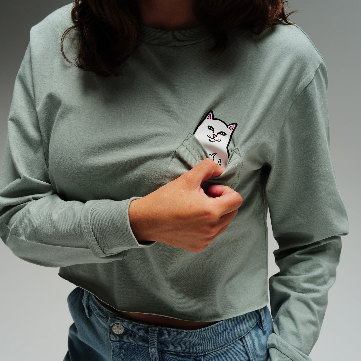 Lord Nermal Cropped Long Sleeve Pocket Tee (Sage Grey)