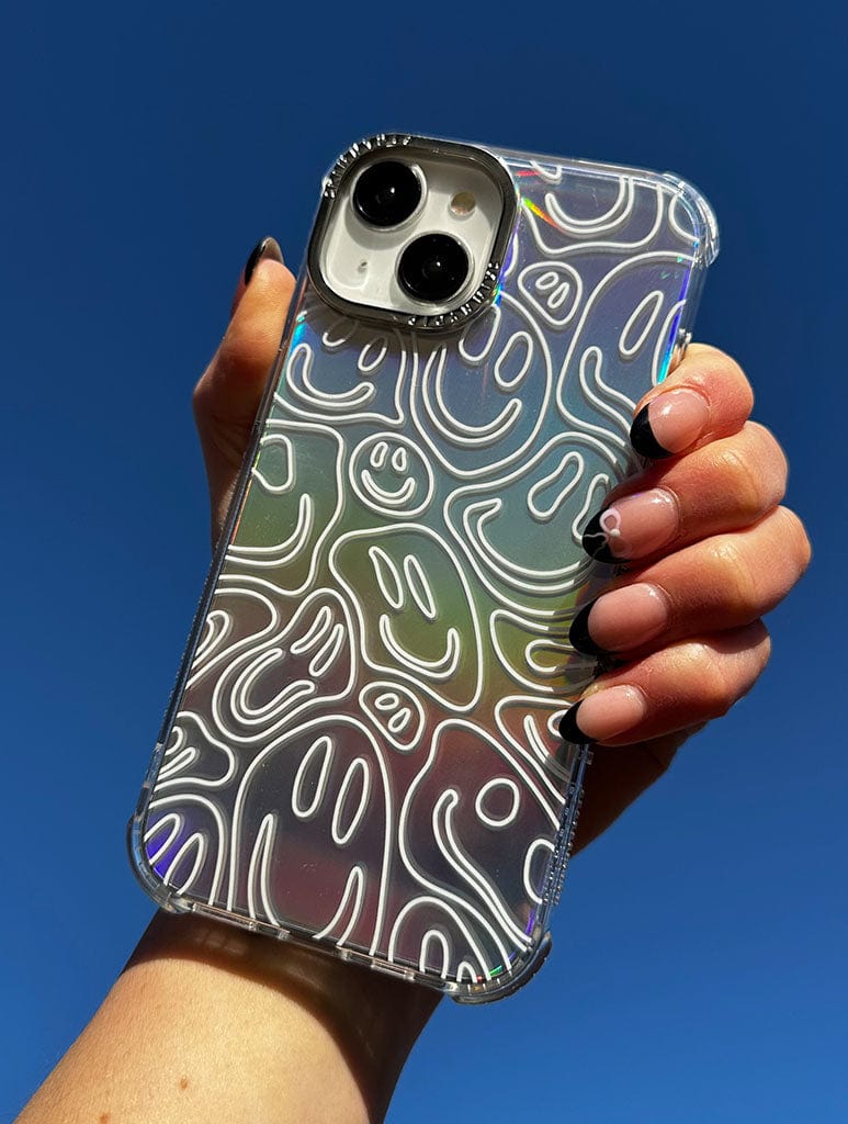Holo Warped Happy Face Shock iPhone Case