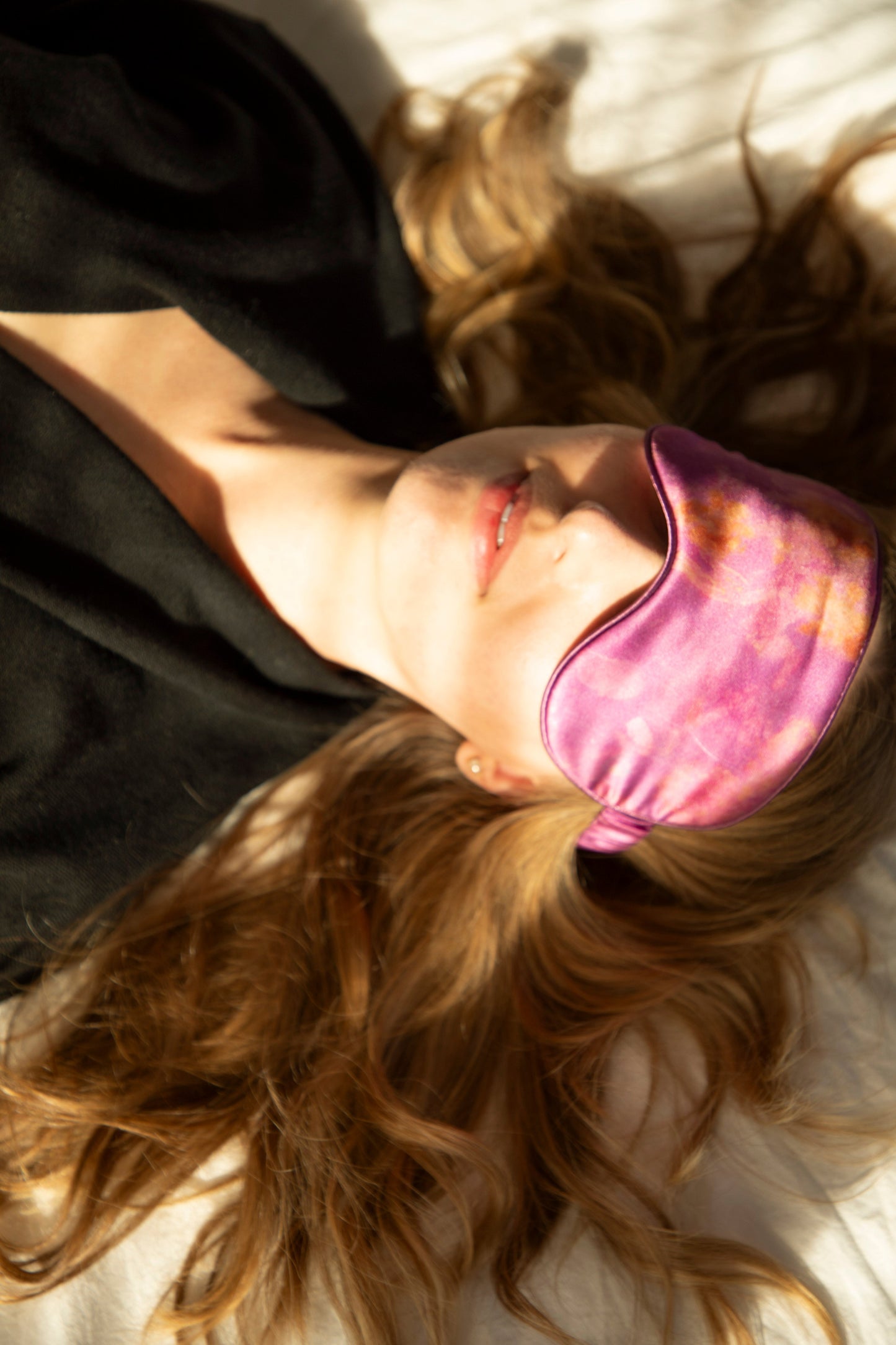 Botanical Print • Silk Sleep Eye Mask + Hair Scrunchie Set / Hot Peony