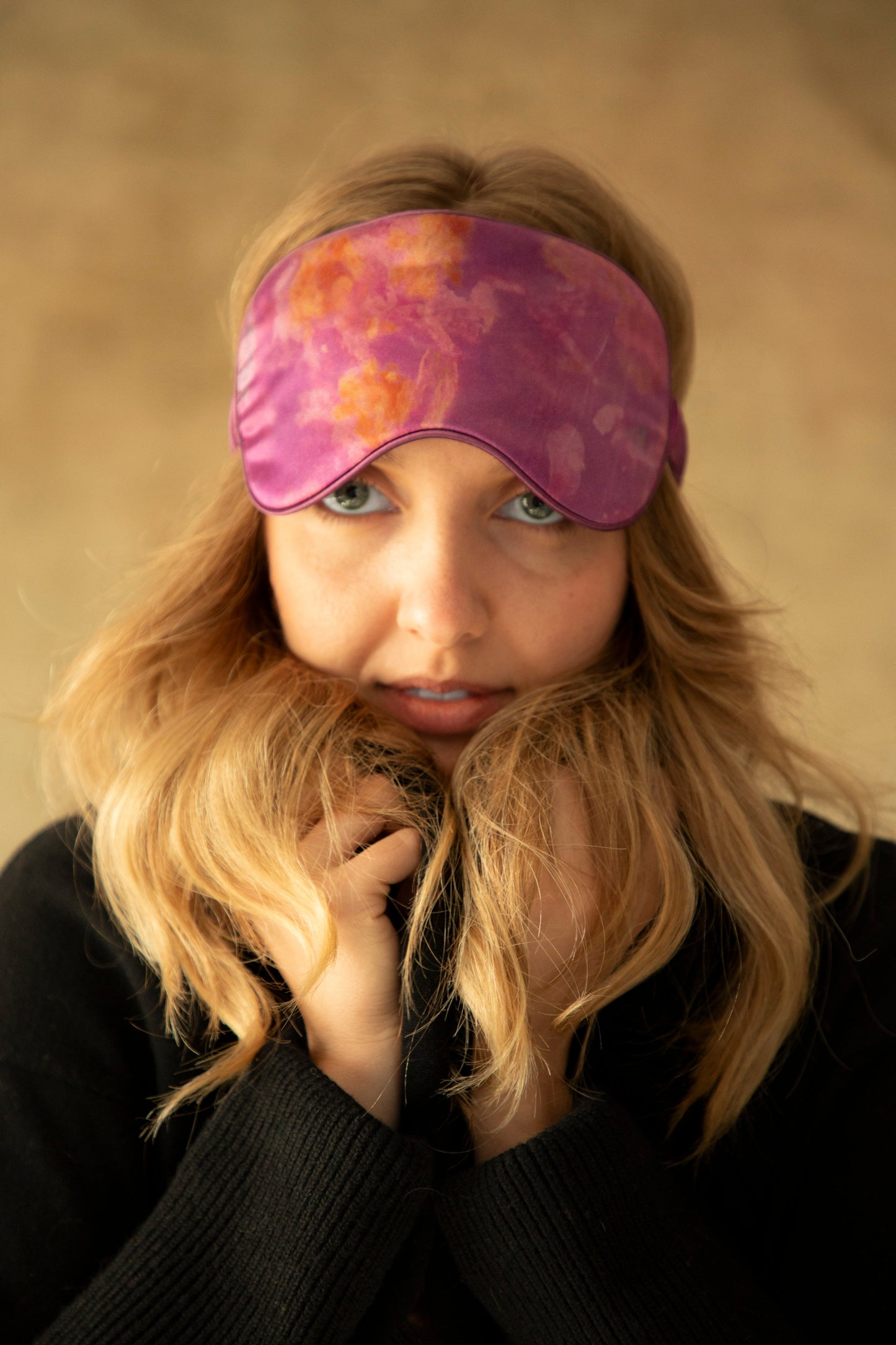 Botanical Print • Silk Sleep Eye Mask + Hair Scrunchie Set / Hot Peony