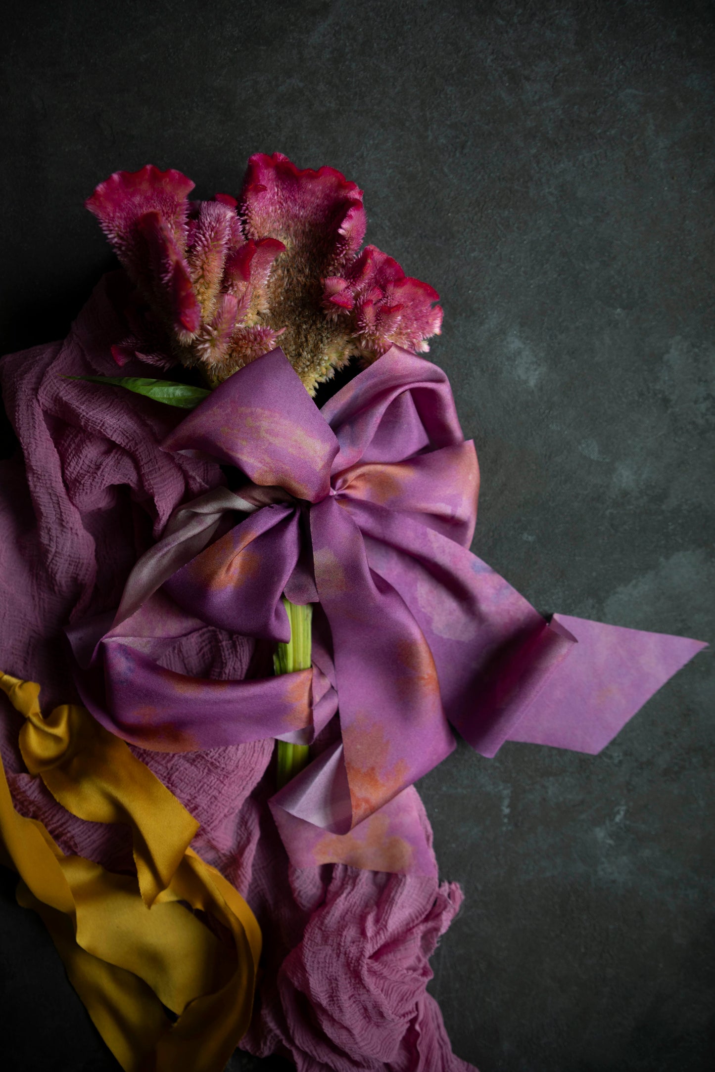 Botanical Print / Hot Peony Silk Ribbon