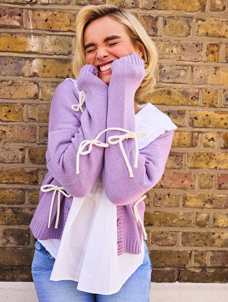 In Your Bow Era Knit Cardigan in Lilac