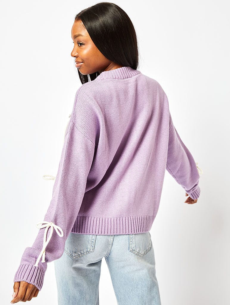 In Your Bow Era Knit Cardigan in Lilac
