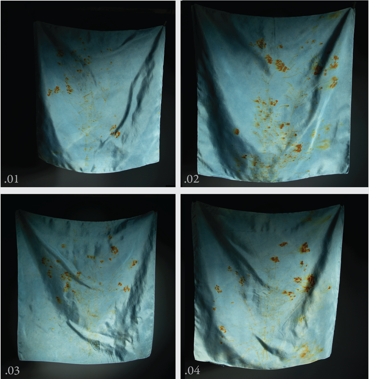 Original Eco-Print Silk Scarf 20 x 20" {Indigo+Coreopsis}