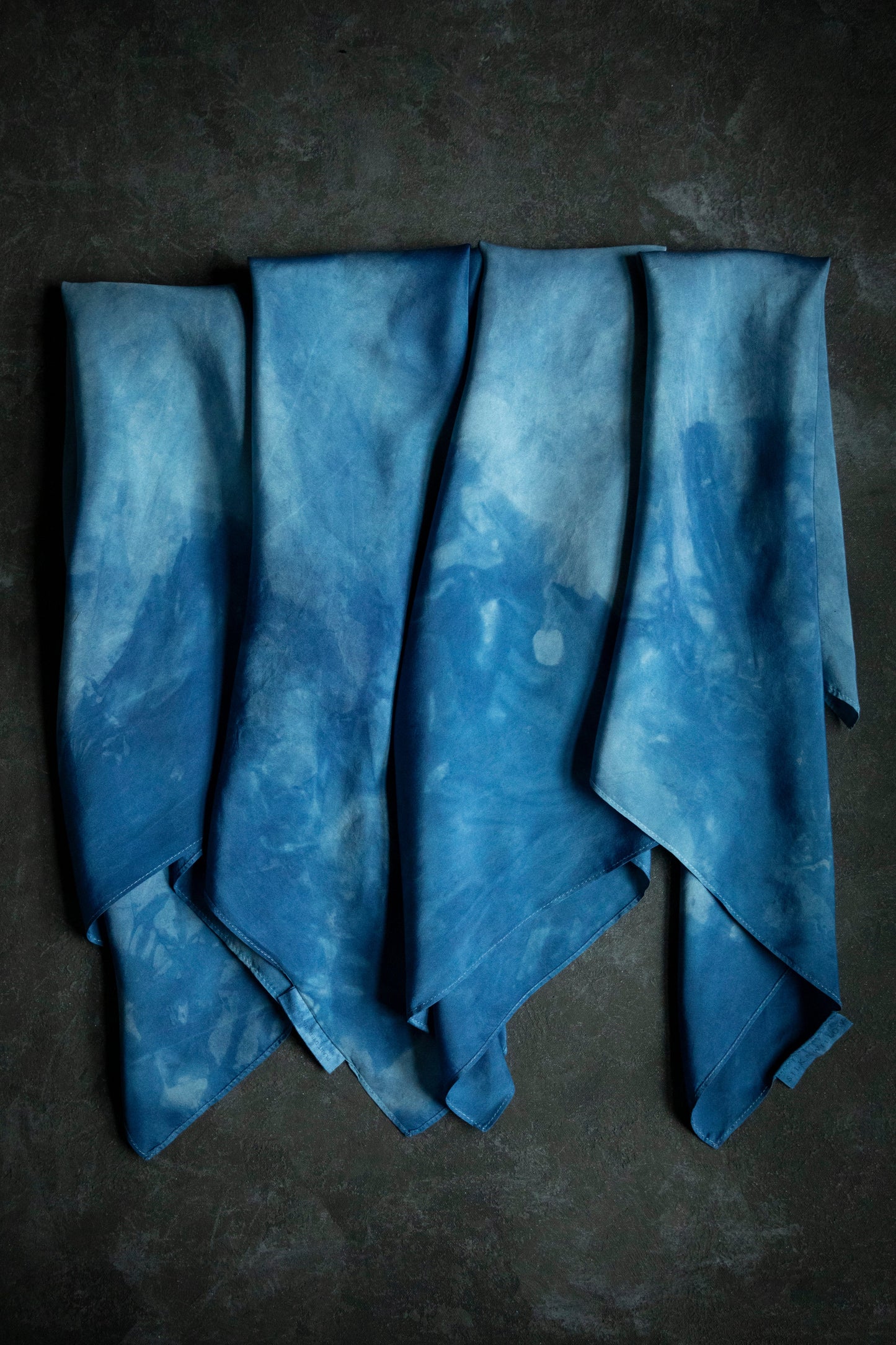 Original Eco-Print Silk Scarf 19 x 19" {Indigo Dip-Dyed}