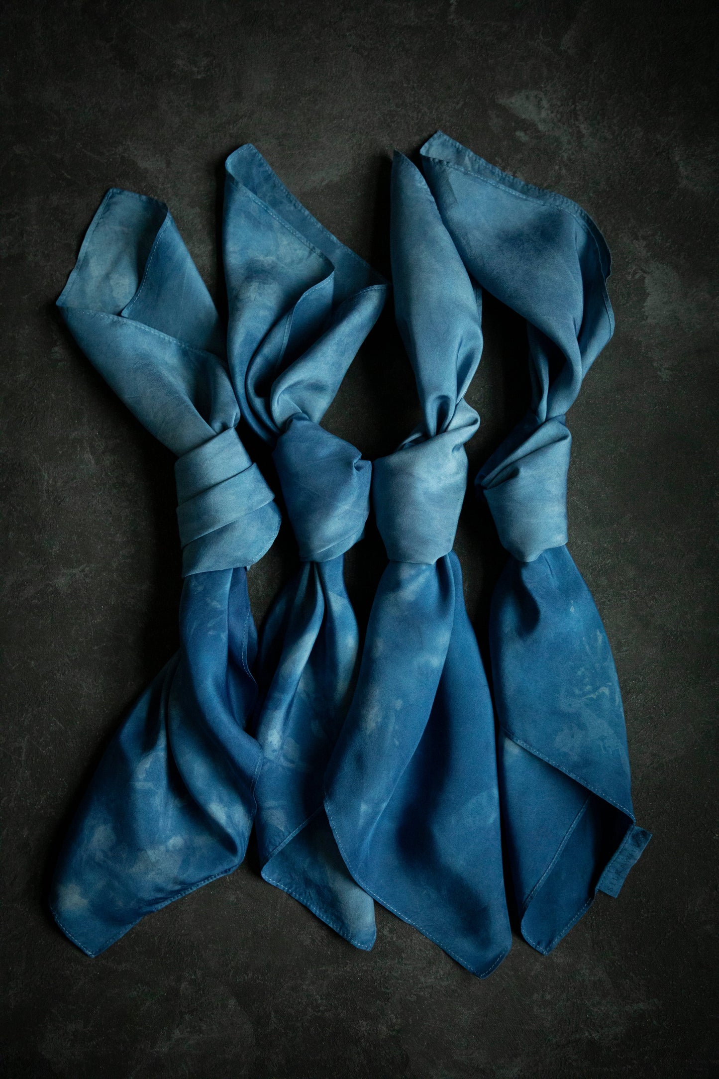 Original Eco-Print Silk Scarf 19 x 19" {Indigo Dip-Dyed}