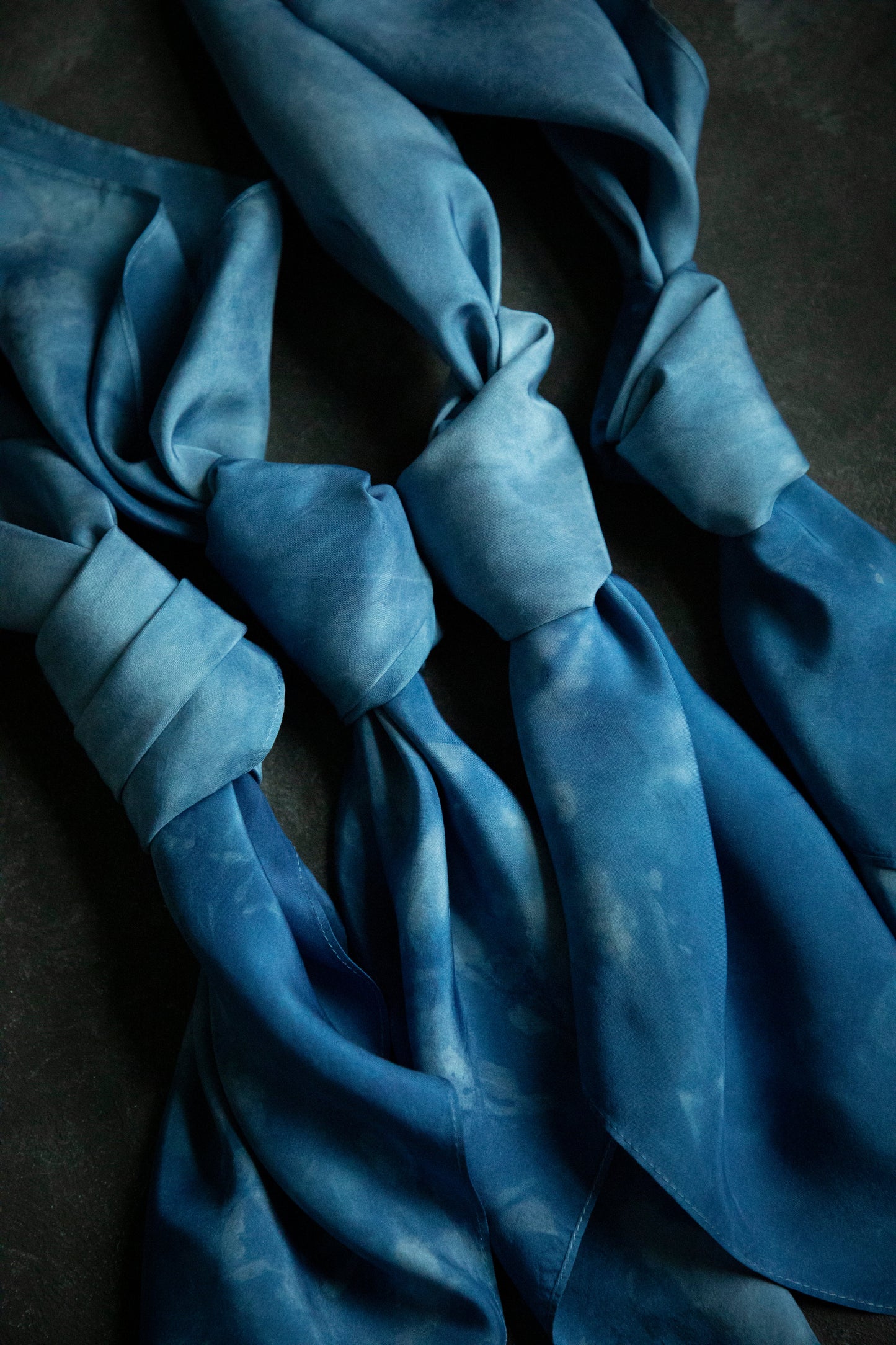 Original Eco-Print Silk Scarf 19 x 19" {Indigo Dip-Dyed}