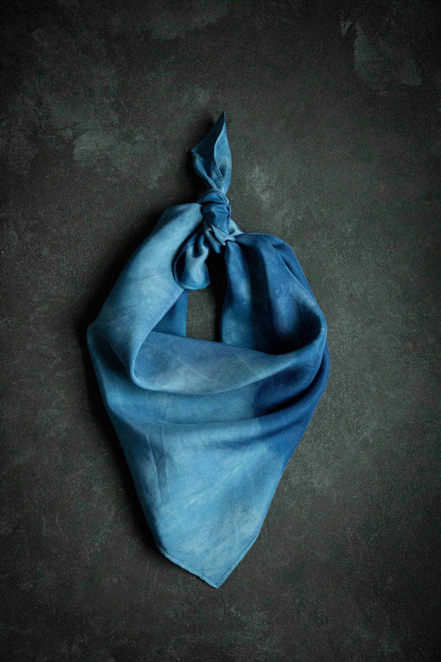 Original Eco-Print Silk Scarf 19 x 19" {Indigo Dip-Dyed}