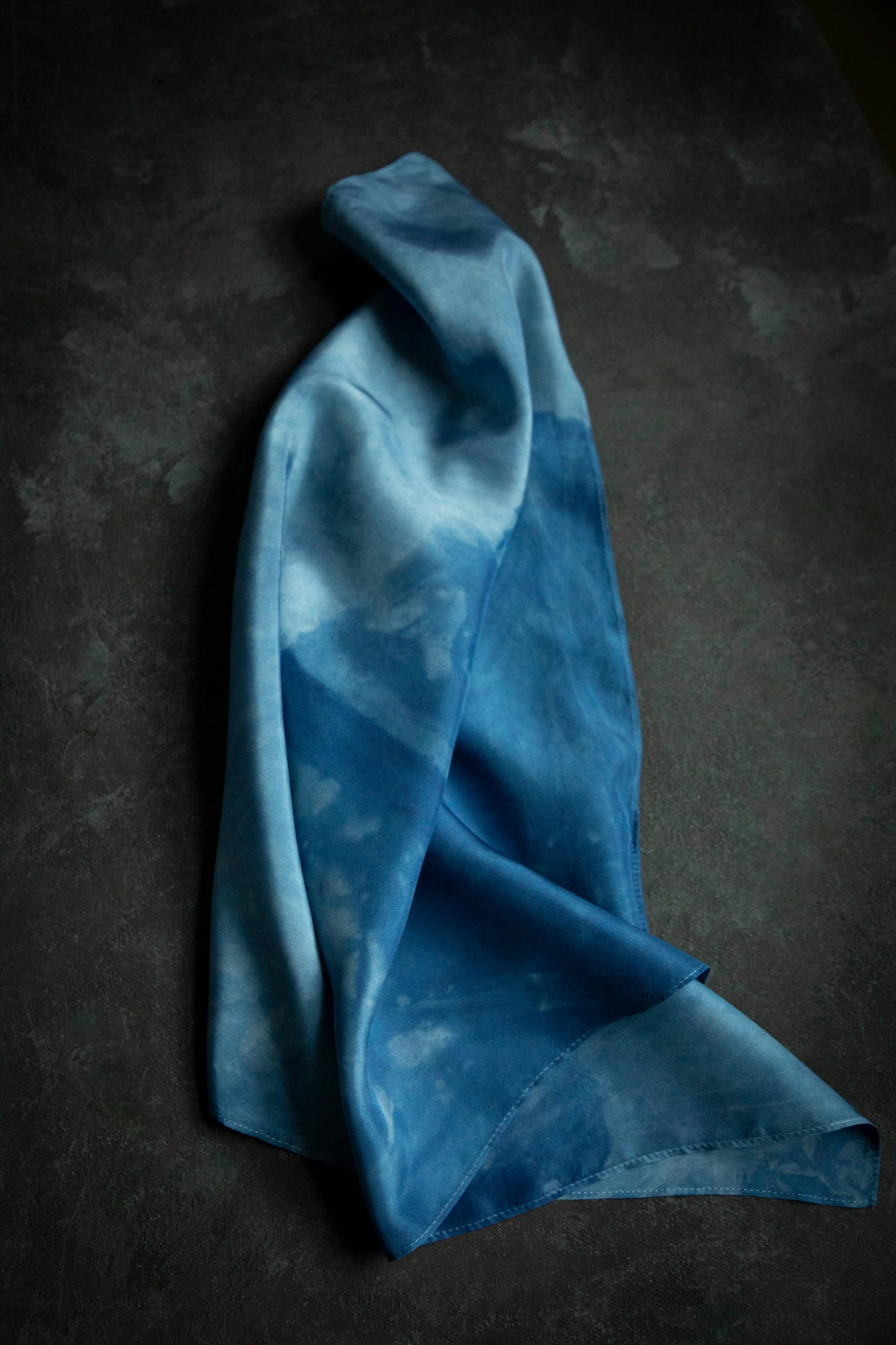 Original Eco-Print Silk Scarf 19 x 19" {Indigo Dip-Dyed}