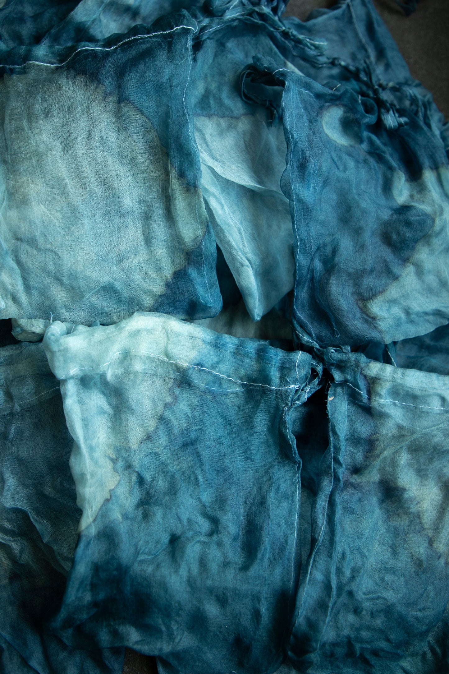 Original Indigo Dyed 100% Organza Silk Bag {Dip-Dyed Indigo}