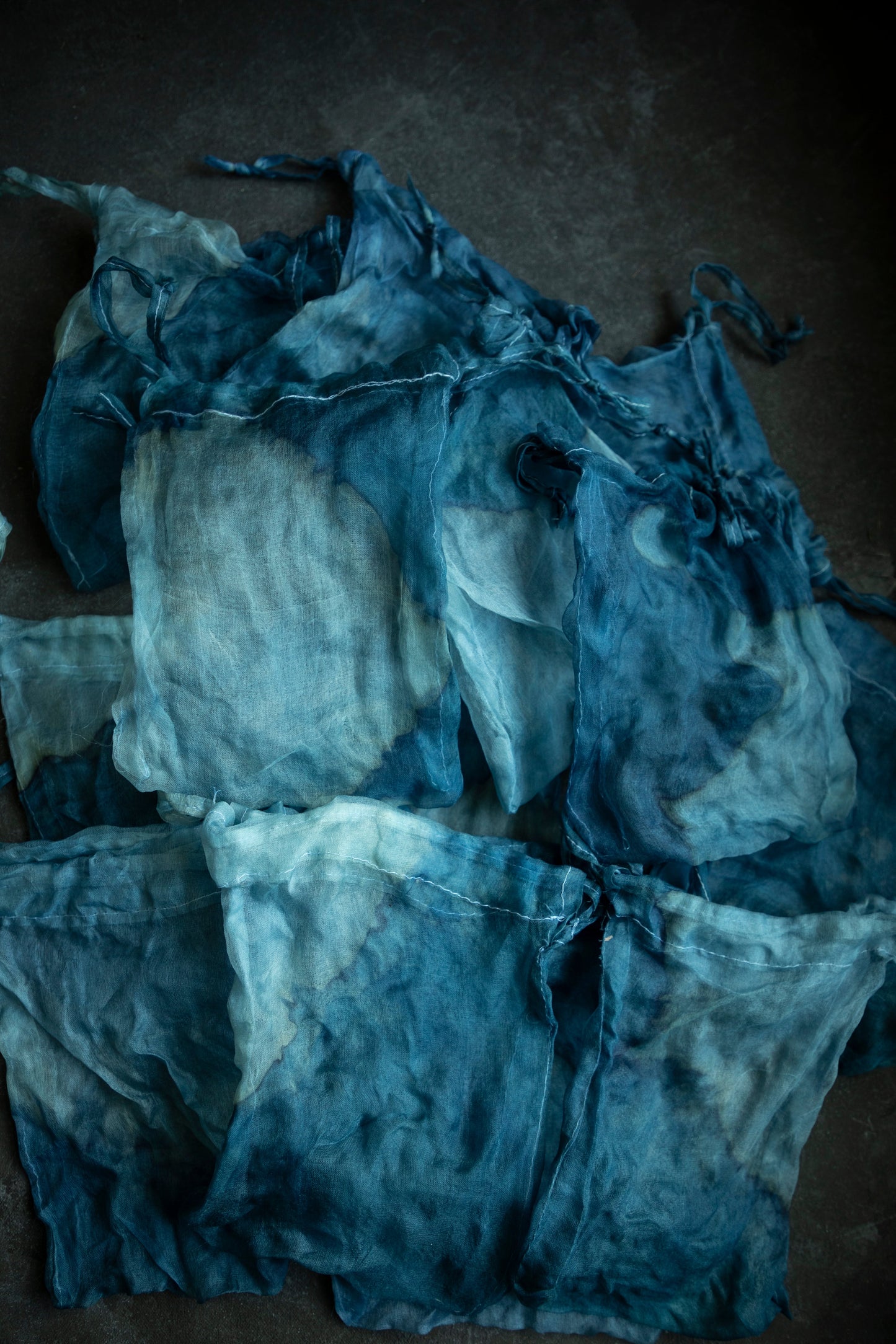 Original Indigo Dyed 100% Organza Silk Bag {Dip-Dyed Indigo}