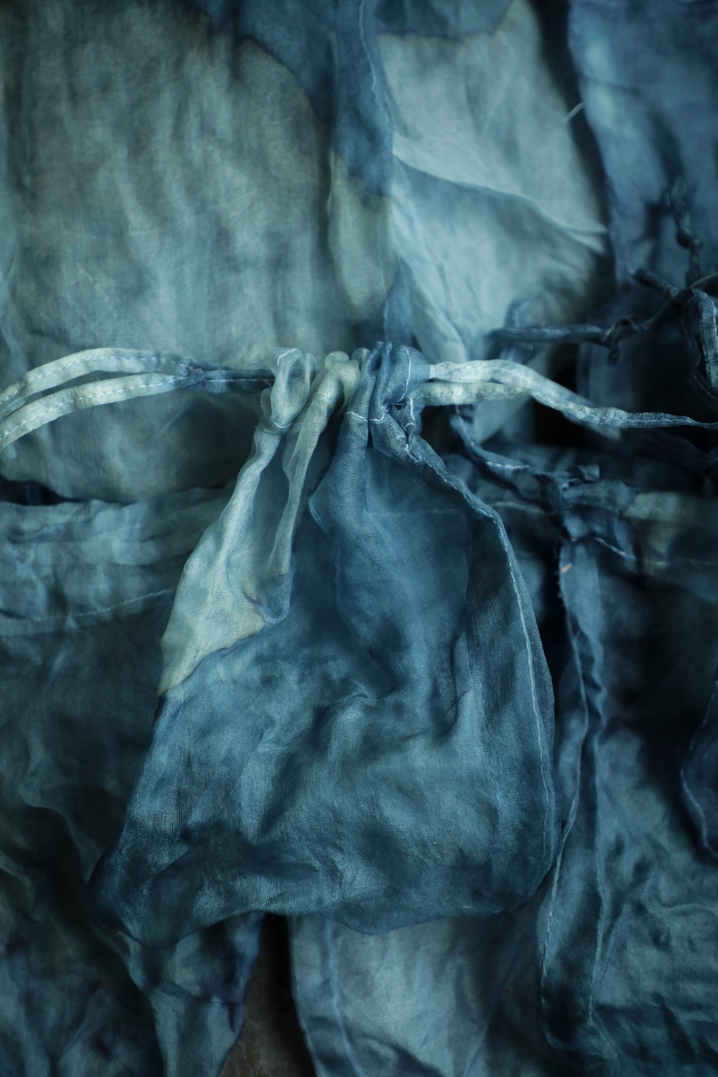 Original Indigo Dyed 100% Organza Silk Bag {Dip-Dyed Indigo}