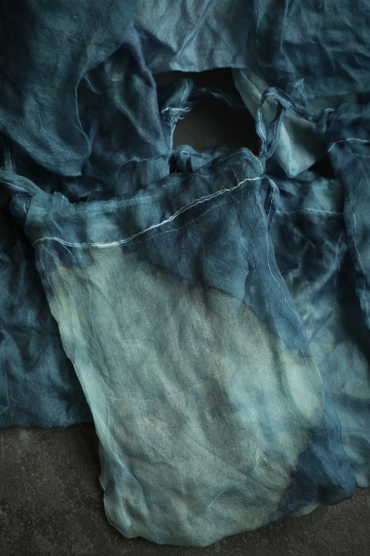 Original Indigo Dyed 100% Organza Silk Bag {Dip-Dyed Indigo}