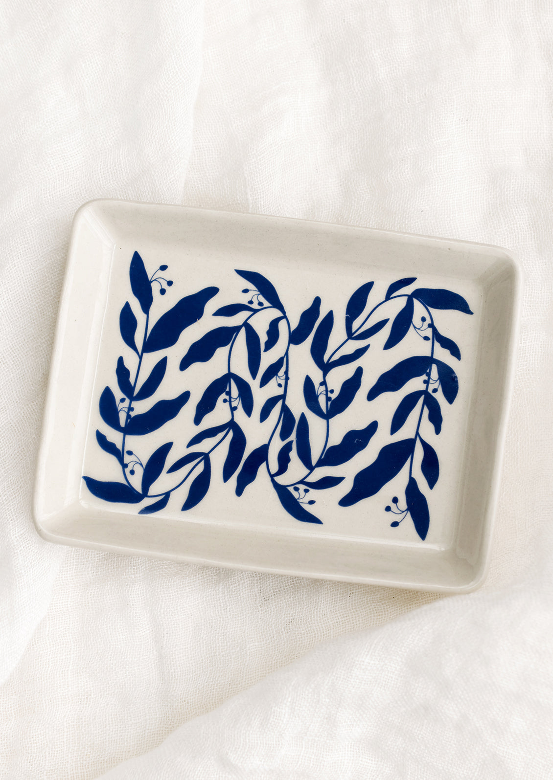 Botanical in Blue Ceramic Dish