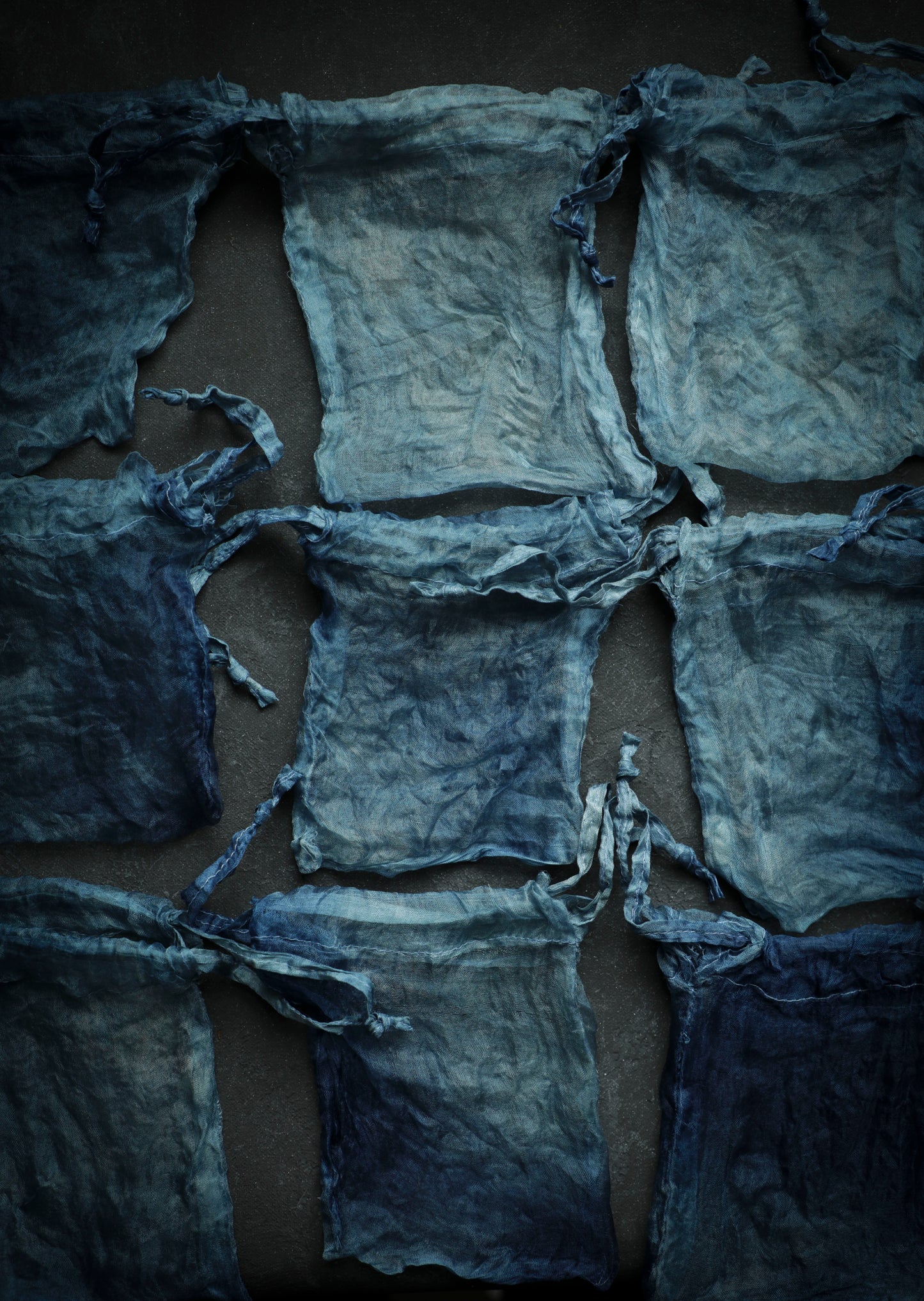 Indigo Dyed 100% Silk Bags {Marbled Dusty Indigo}