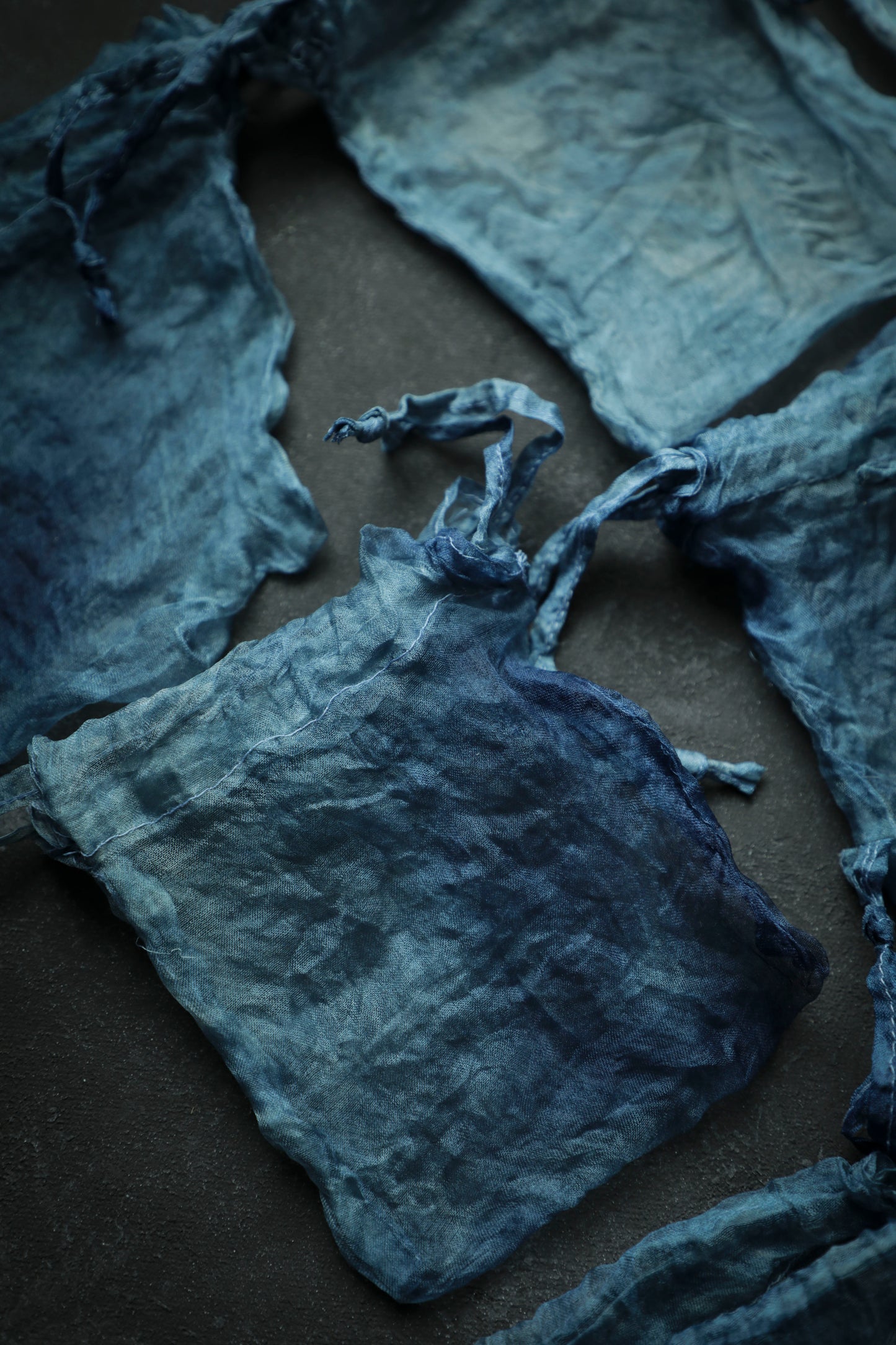 Indigo Dyed 100% Silk Bags {Marbled Dusty Indigo}