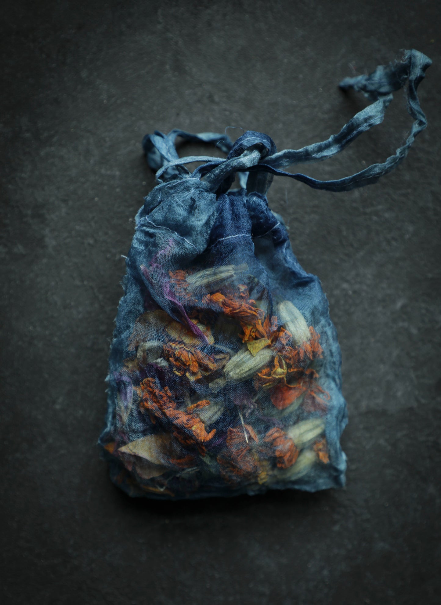 Indigo Dyed 100% Silk Bags {Marbled Dusty Indigo}
