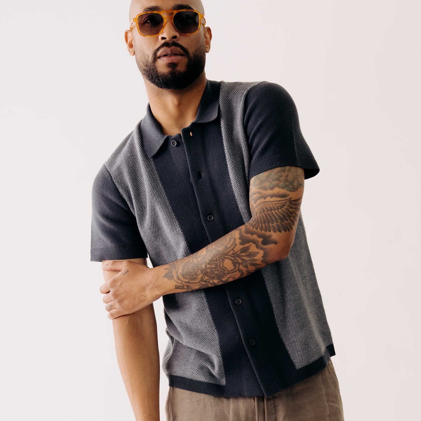 The Button Down Polo in Marine Seed Stitch