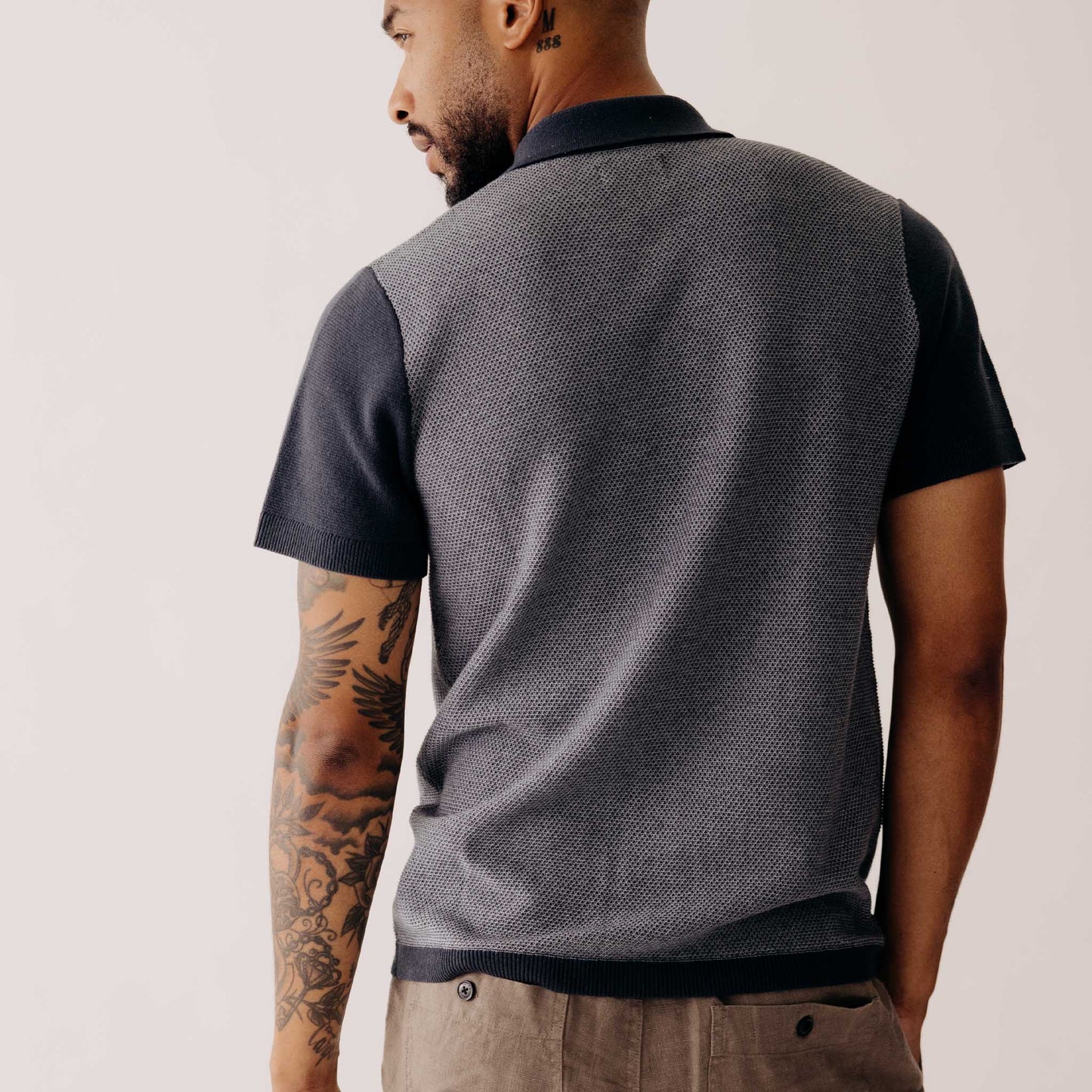 The Button Down Polo in Marine Seed Stitch