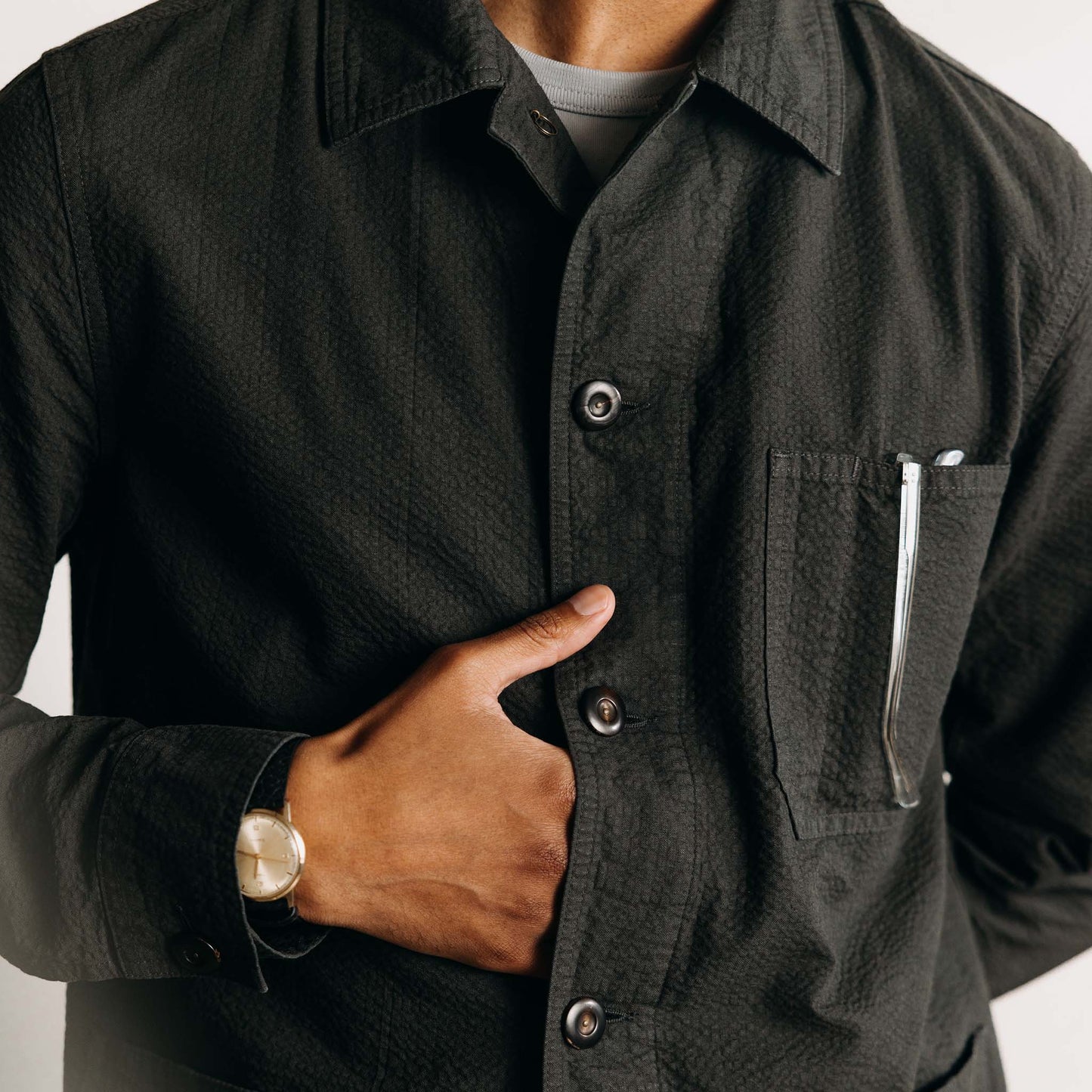 The Ojai Jacket in Faded Black Seersucker
