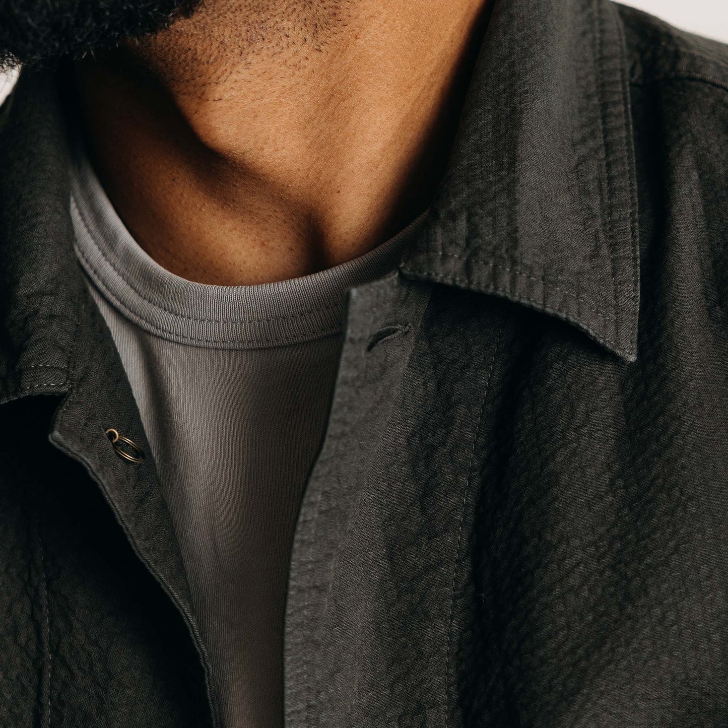 The Ojai Jacket in Faded Black Seersucker