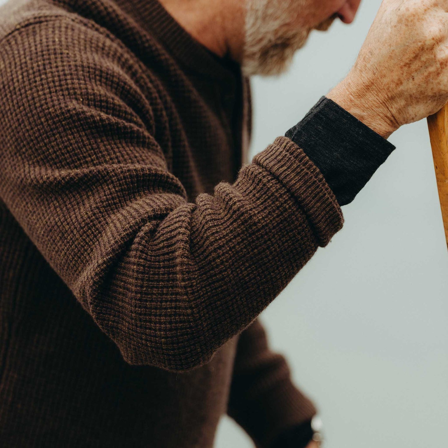 The Sidecountry Sweater in Heather Coffee Merino Waffle