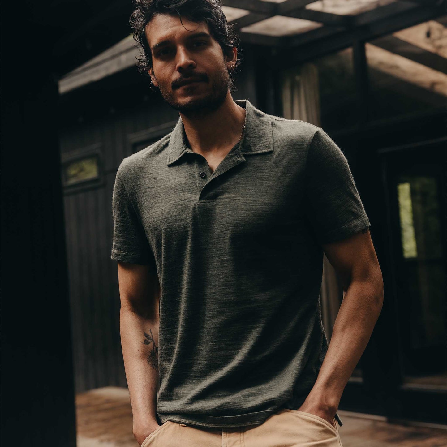 The Merino Polo in Heather Army