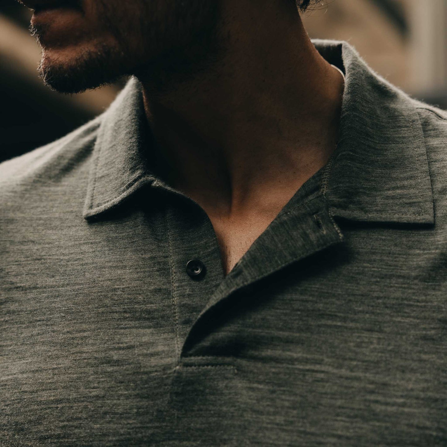 The Merino Polo in Heather Army