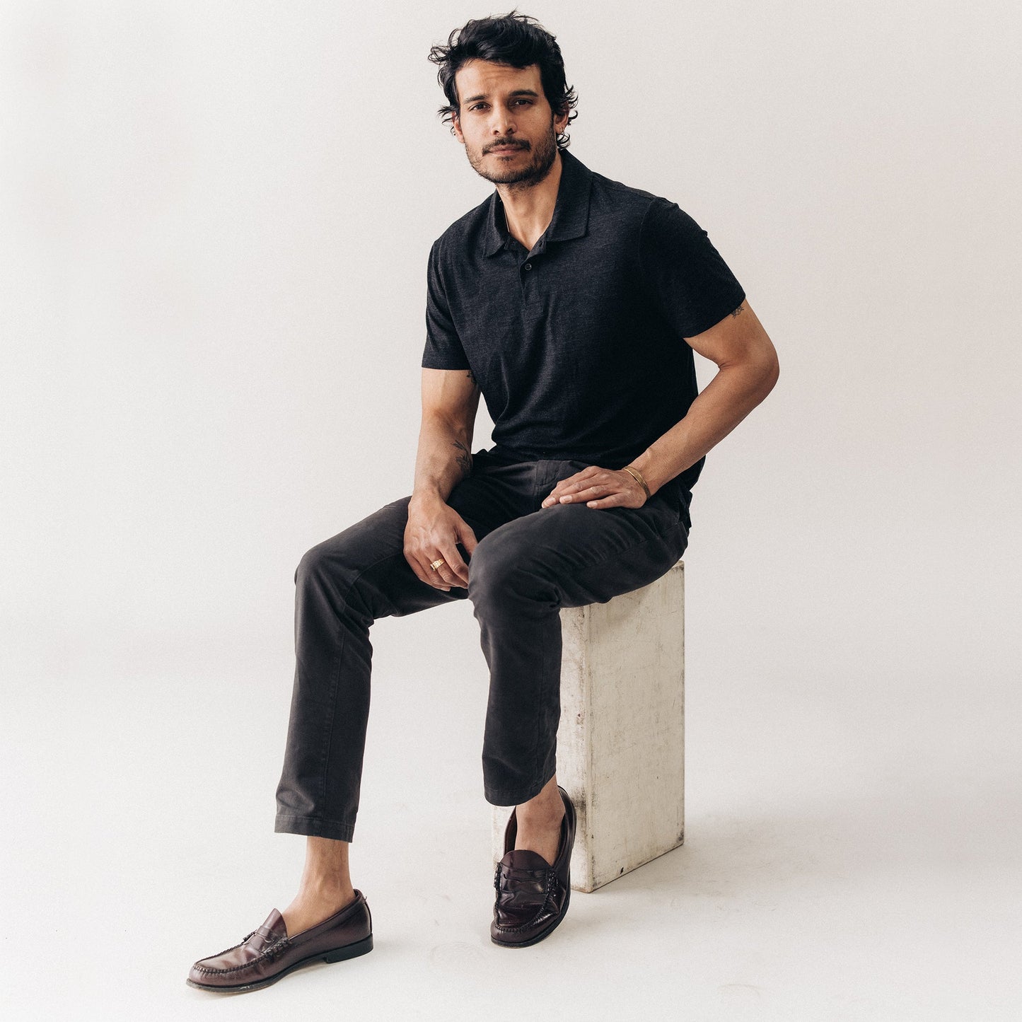 The Merino Polo in Heather Black