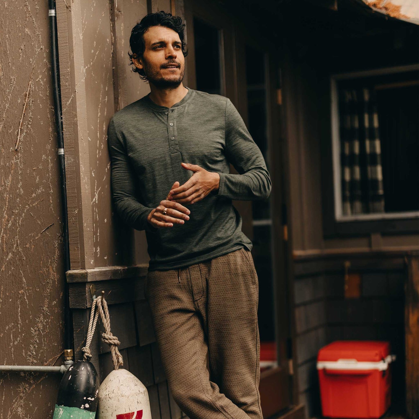 The Merino Henley in Heather Army