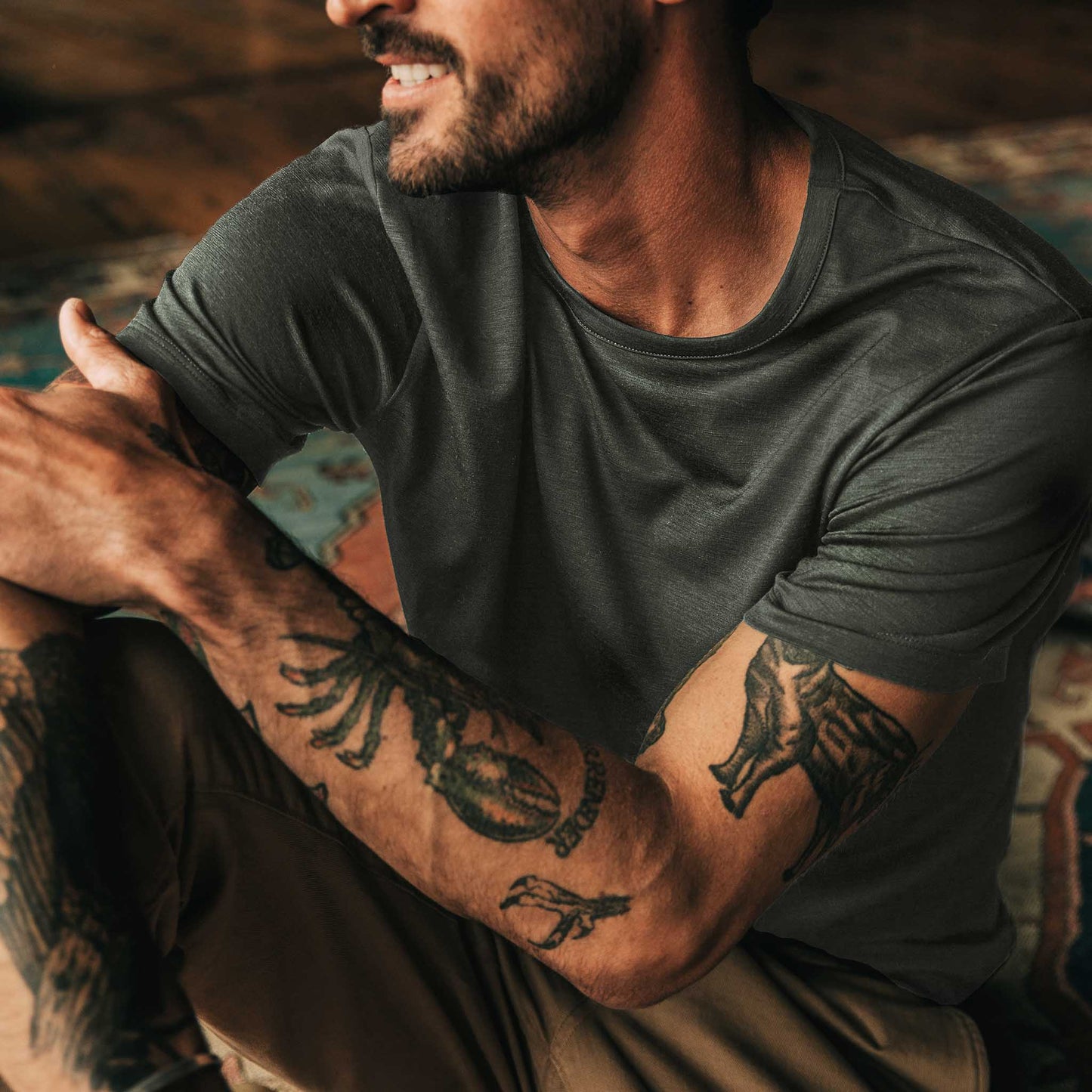 The Merino Tee in Heather Army