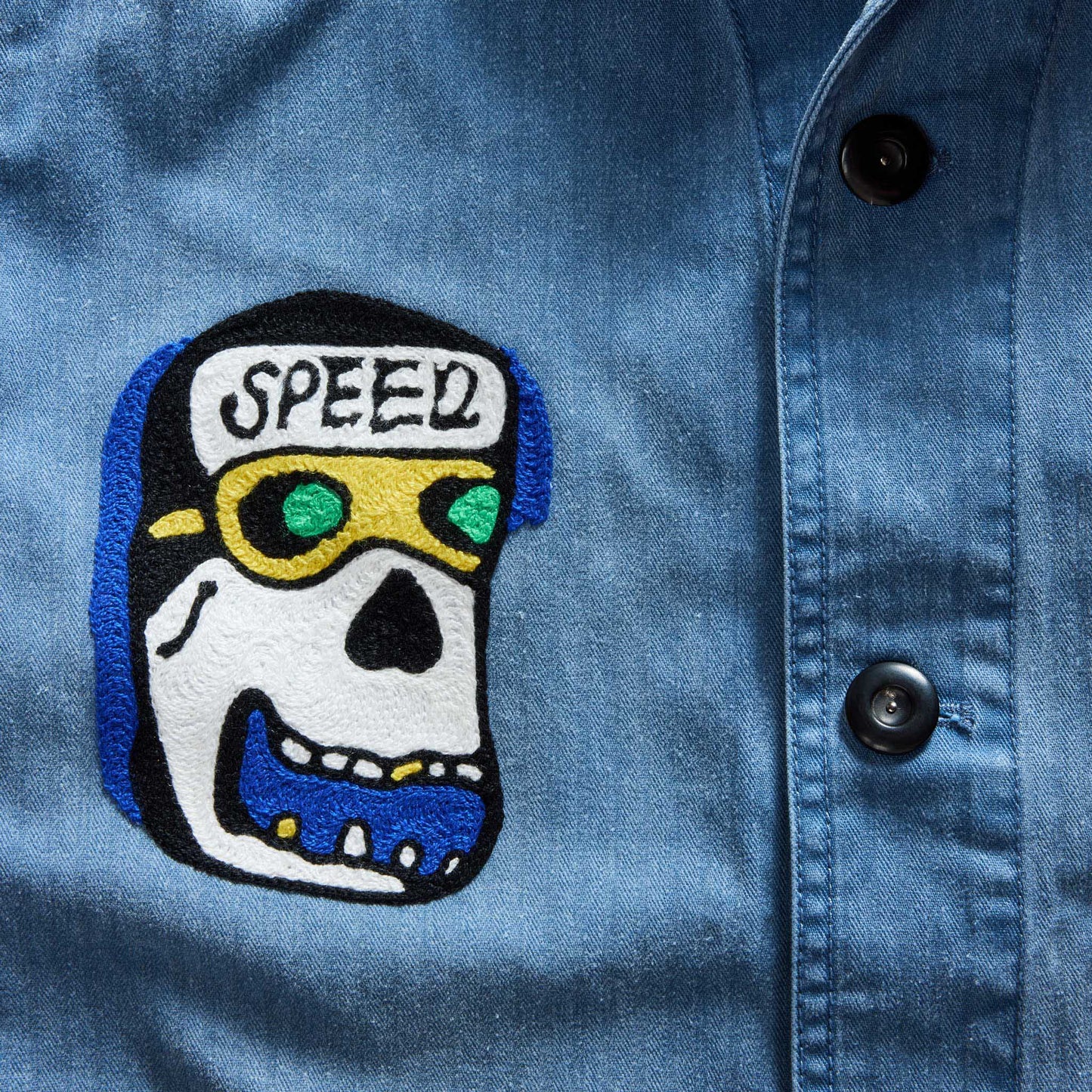 The Ojai Jacket in Embroidered French Blue Herringbone