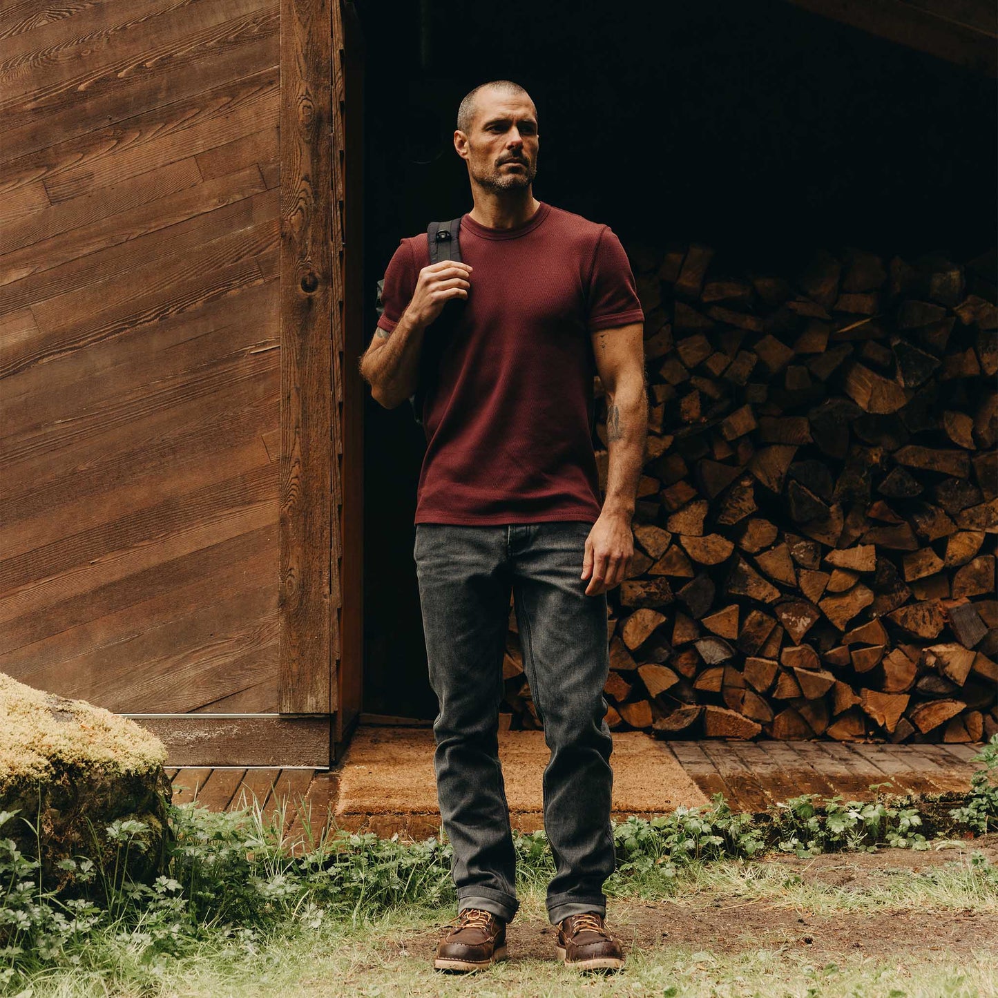 The Organic Cotton Short Sleeve Crew in Burgundy Waffle