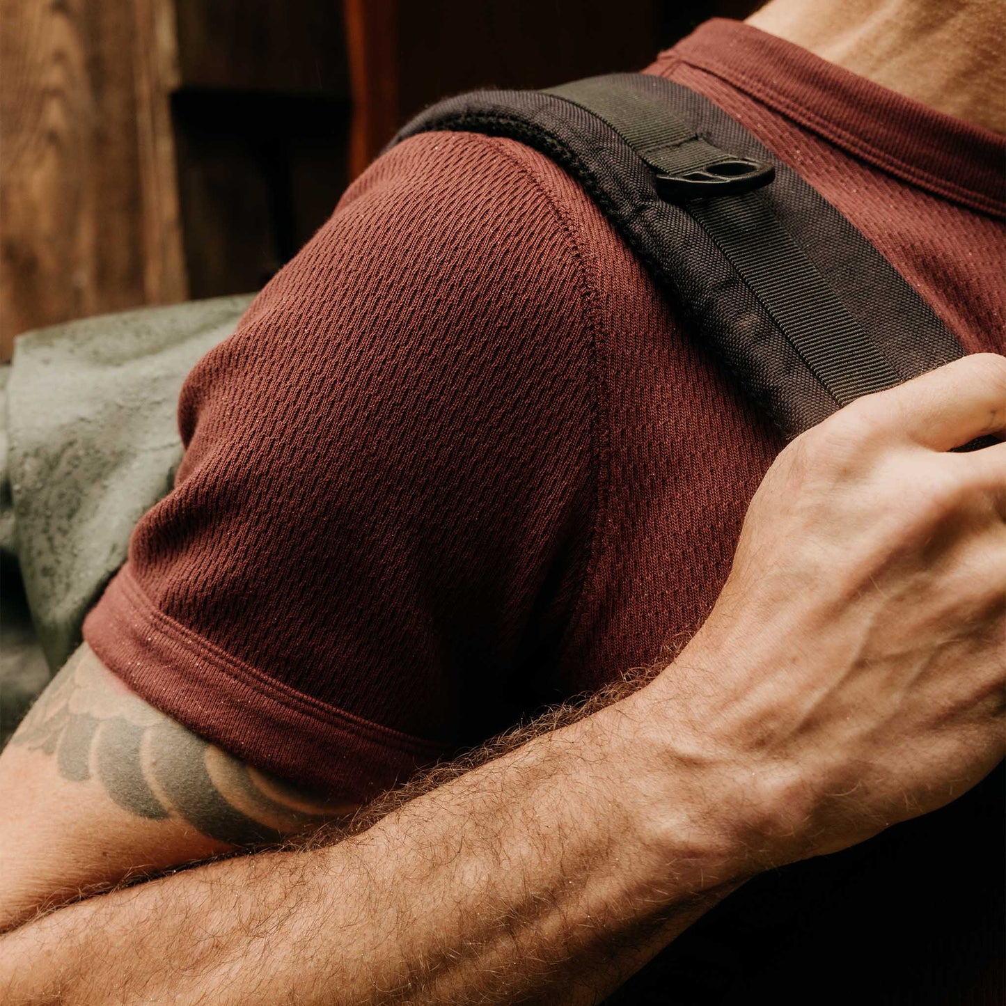 The Organic Cotton Short Sleeve Crew in Burgundy Waffle