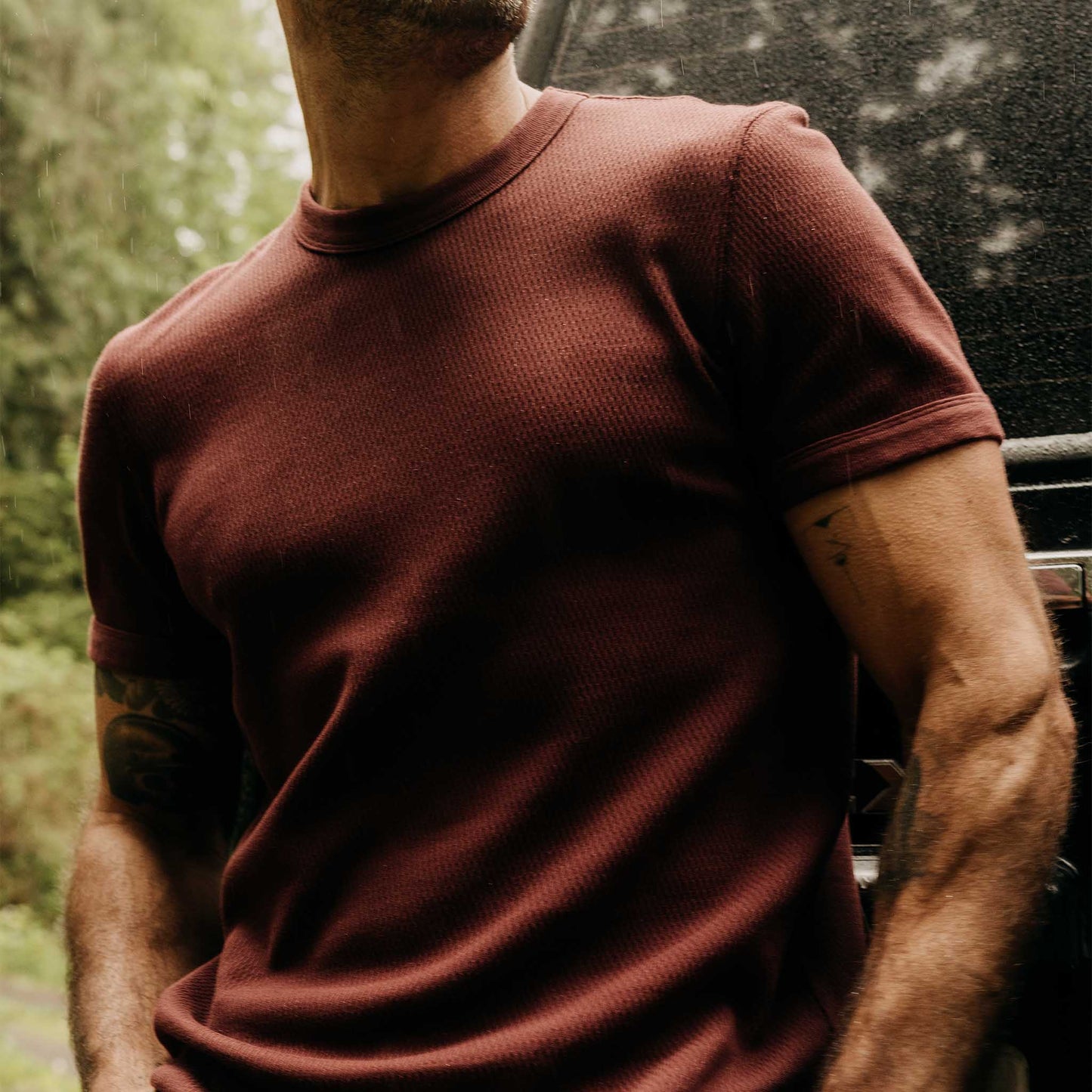 The Organic Cotton Short Sleeve Crew in Burgundy Waffle