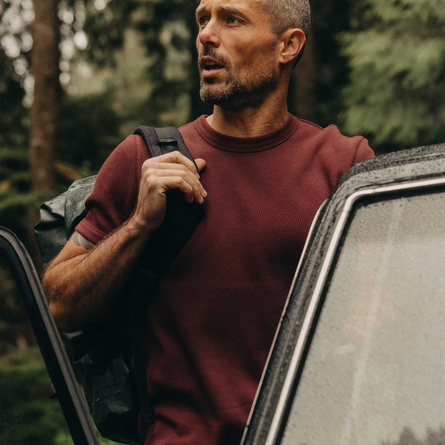 The Organic Cotton Short Sleeve Crew in Burgundy Waffle