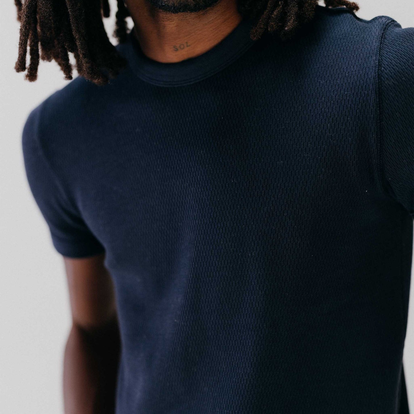 The Organic Cotton Short Sleeve Crew in Dark Navy Waffle